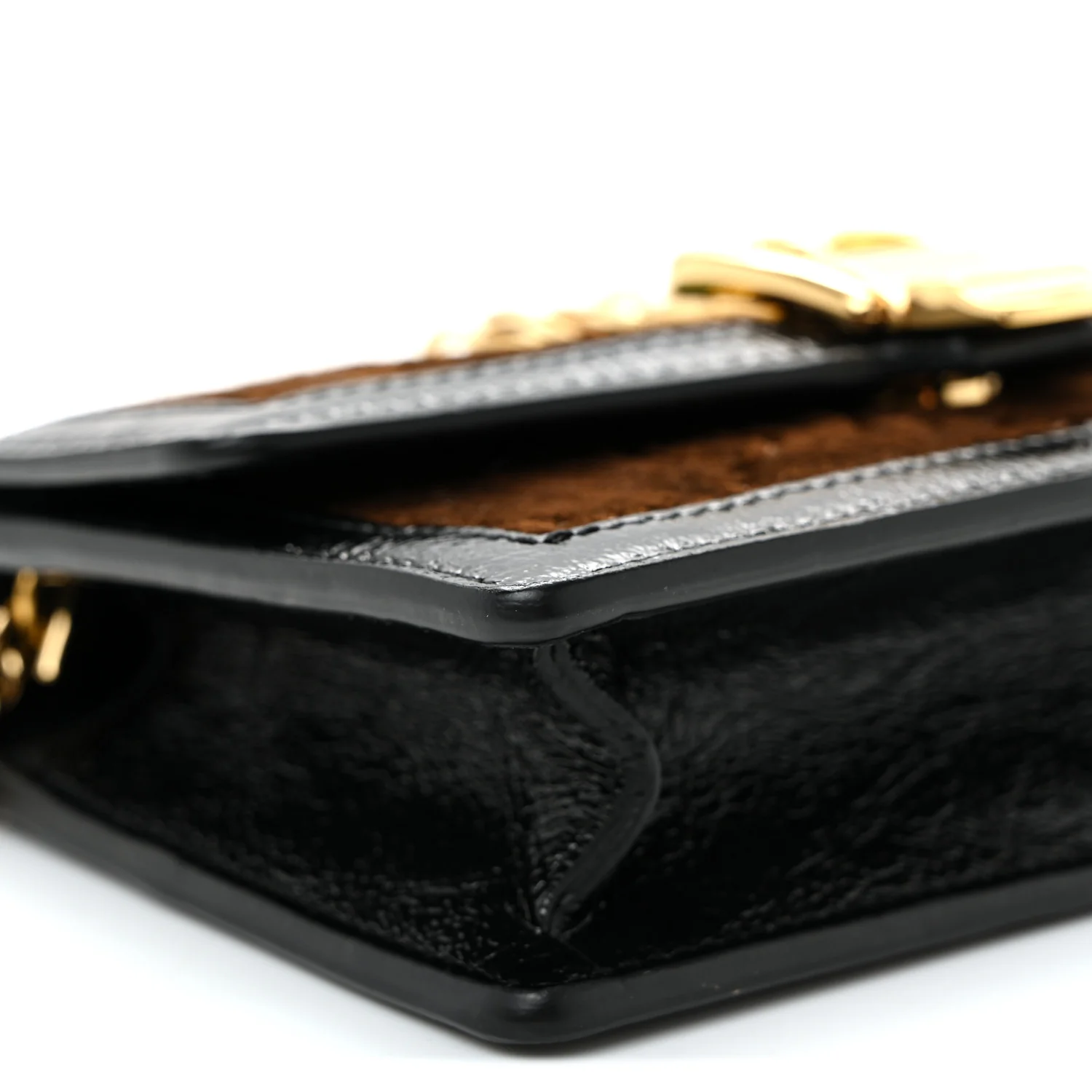 Velvet GG Monogram Web Super Mini Sylvie Chain Shoulder Bag Brown Black Oro Vecchio - Image 9