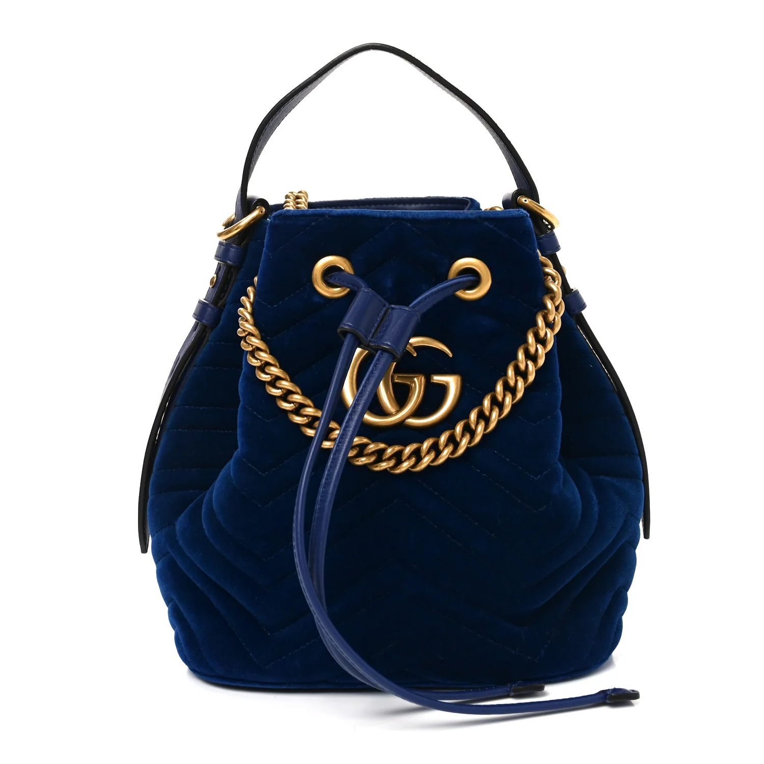 Velvet Matelasse GG Marmont Bucket Bag Cobalt Blue