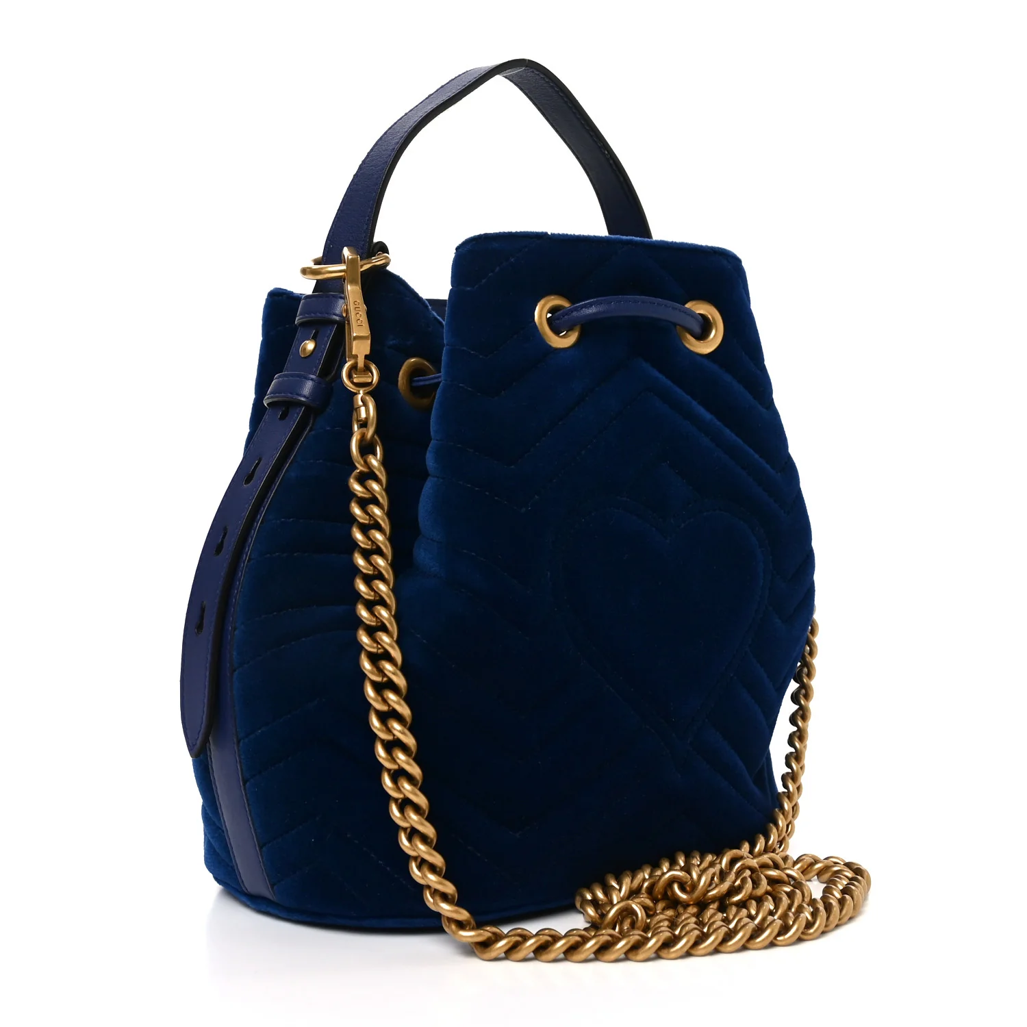 Velvet Matelasse GG Marmont Bucket Bag Cobalt Blue - Image 2