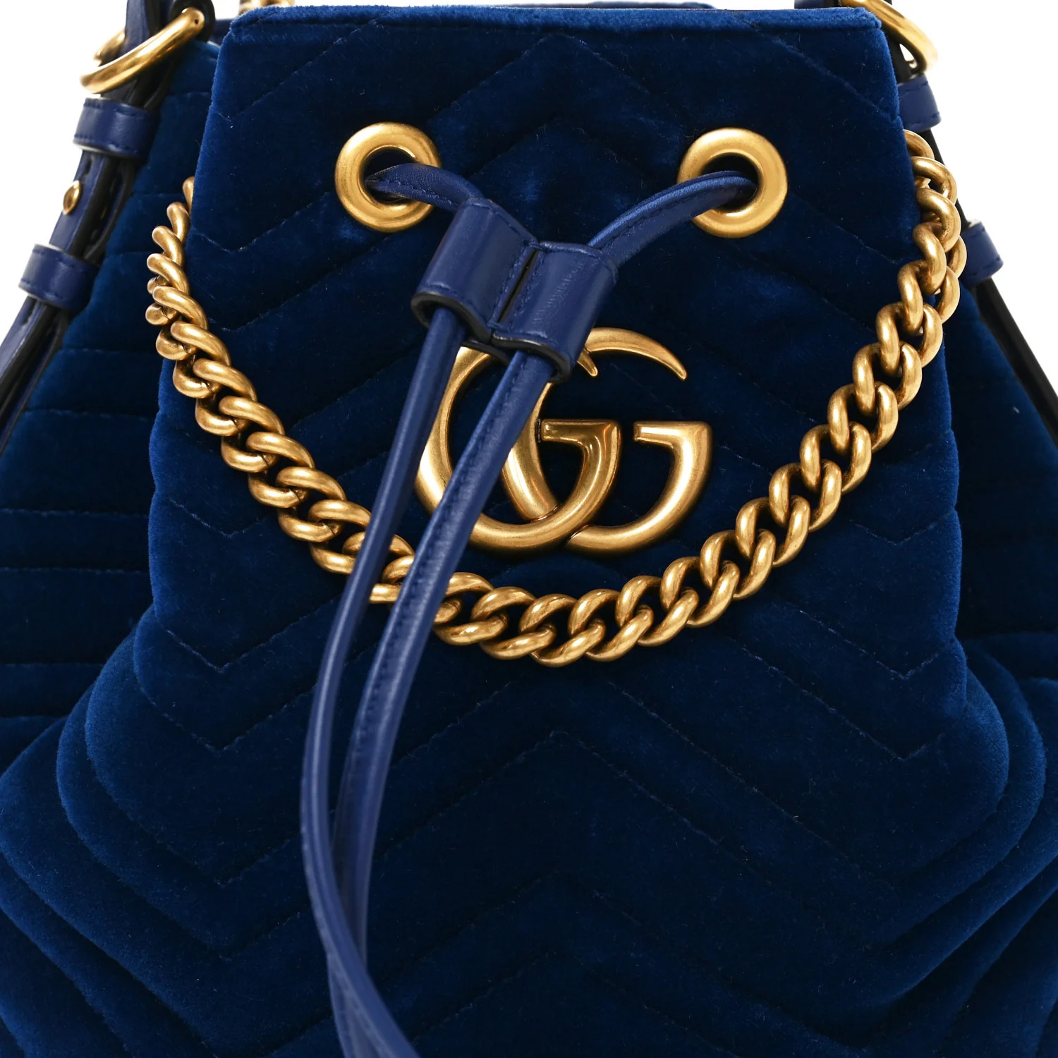 Velvet Matelasse GG Marmont Bucket Bag Cobalt Blue - Image 8