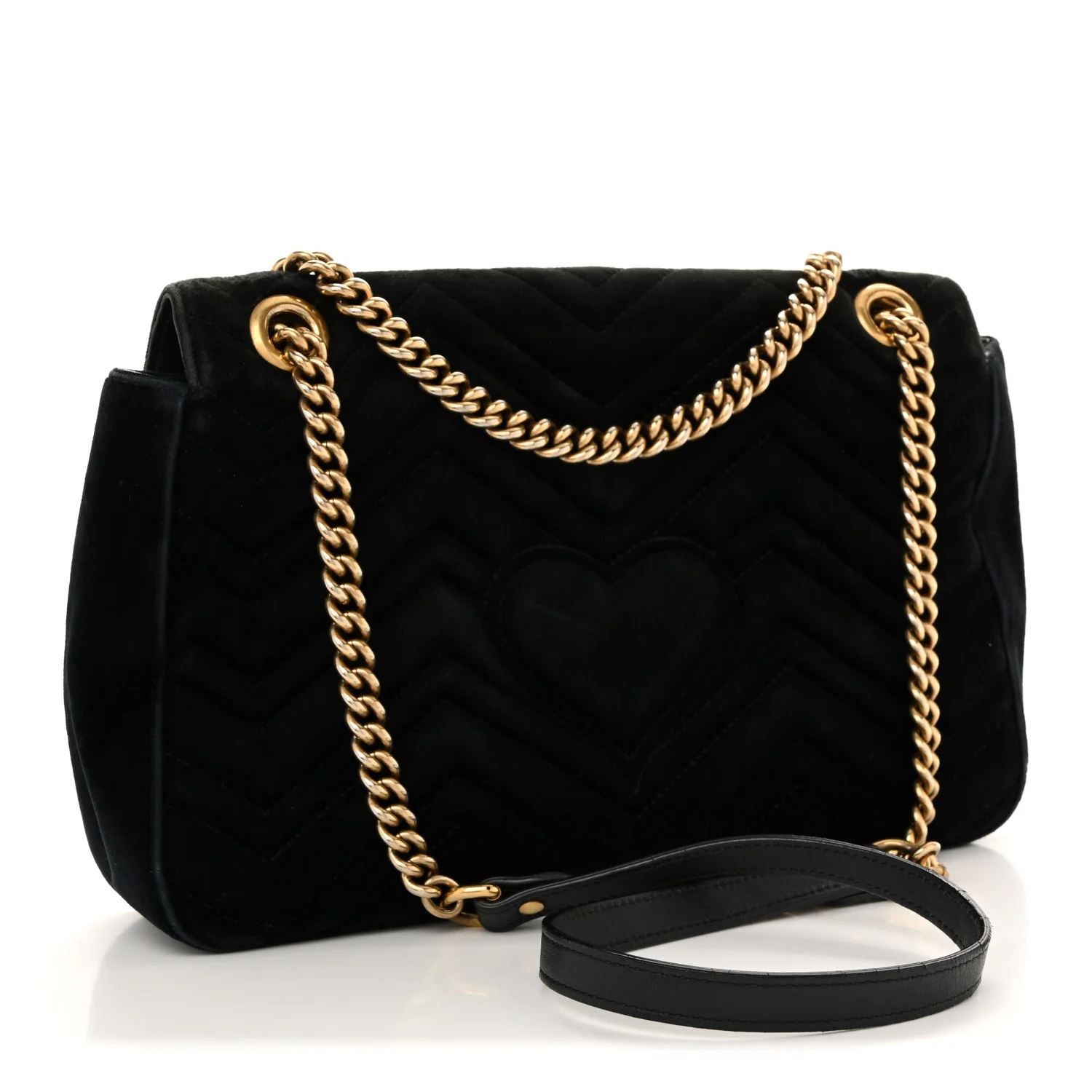 Velvet Matelasse Loved Embroidered Medium GG Marmont Shoulder Bag Black - Image 3