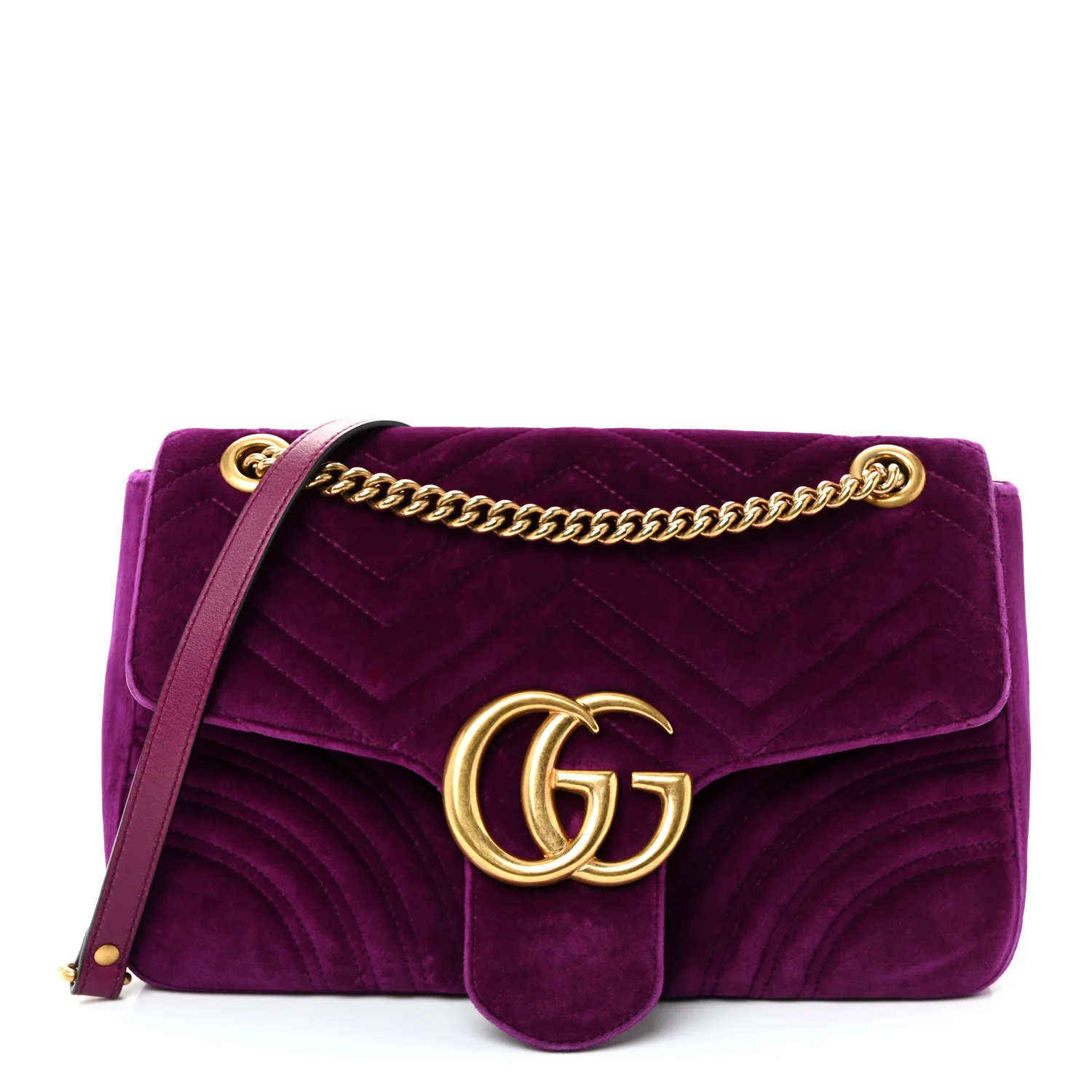 Velvet Matelasse Medium GG Marmont Shoulder Bag Fuchsia Violet Cyclamen