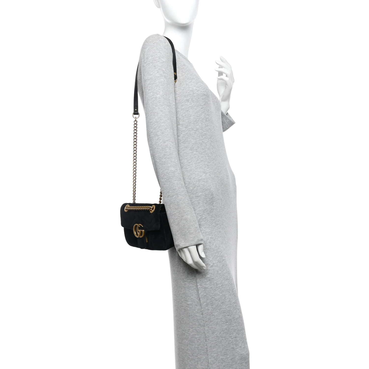 Velvet Matelasse Mini GG Marmont Shoulder Bag Black - Image 2