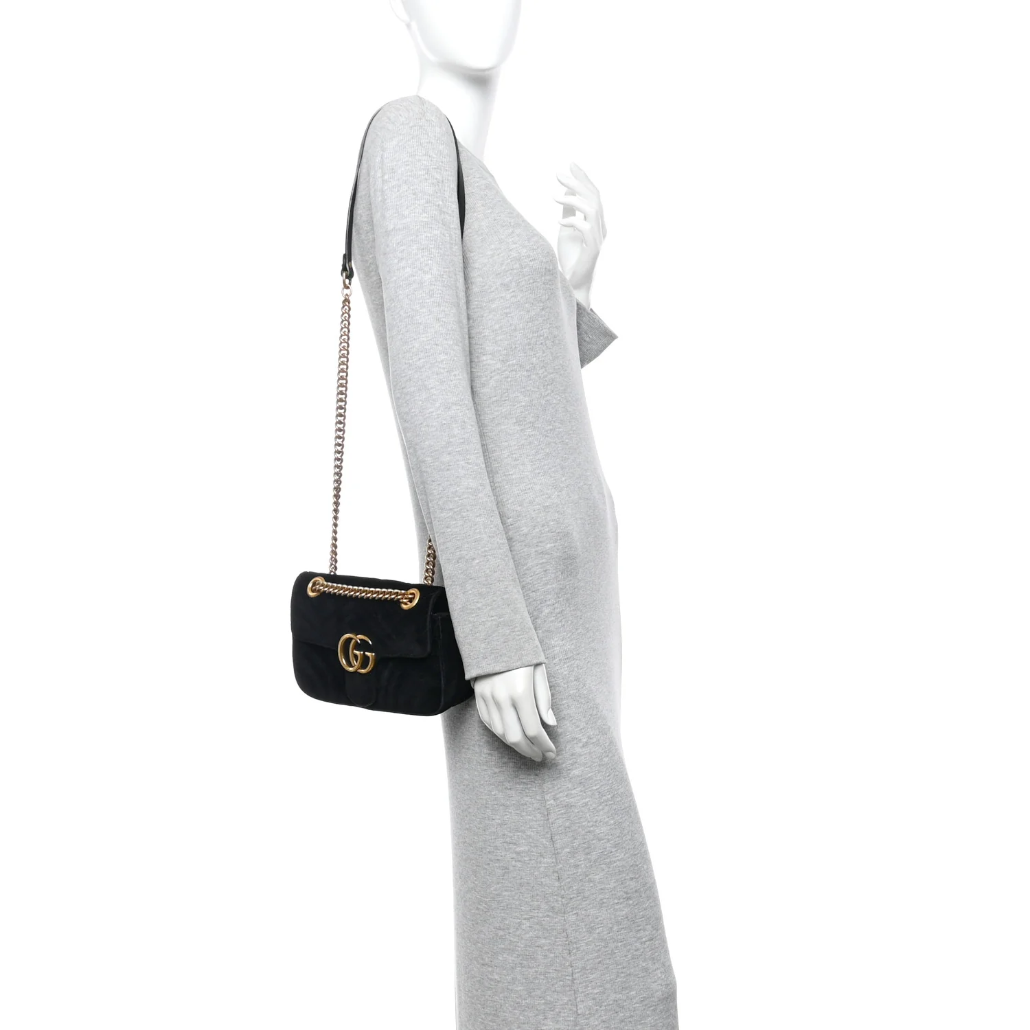Velvet Matelasse Mini GG Marmont Shoulder Bag Black - Image 2