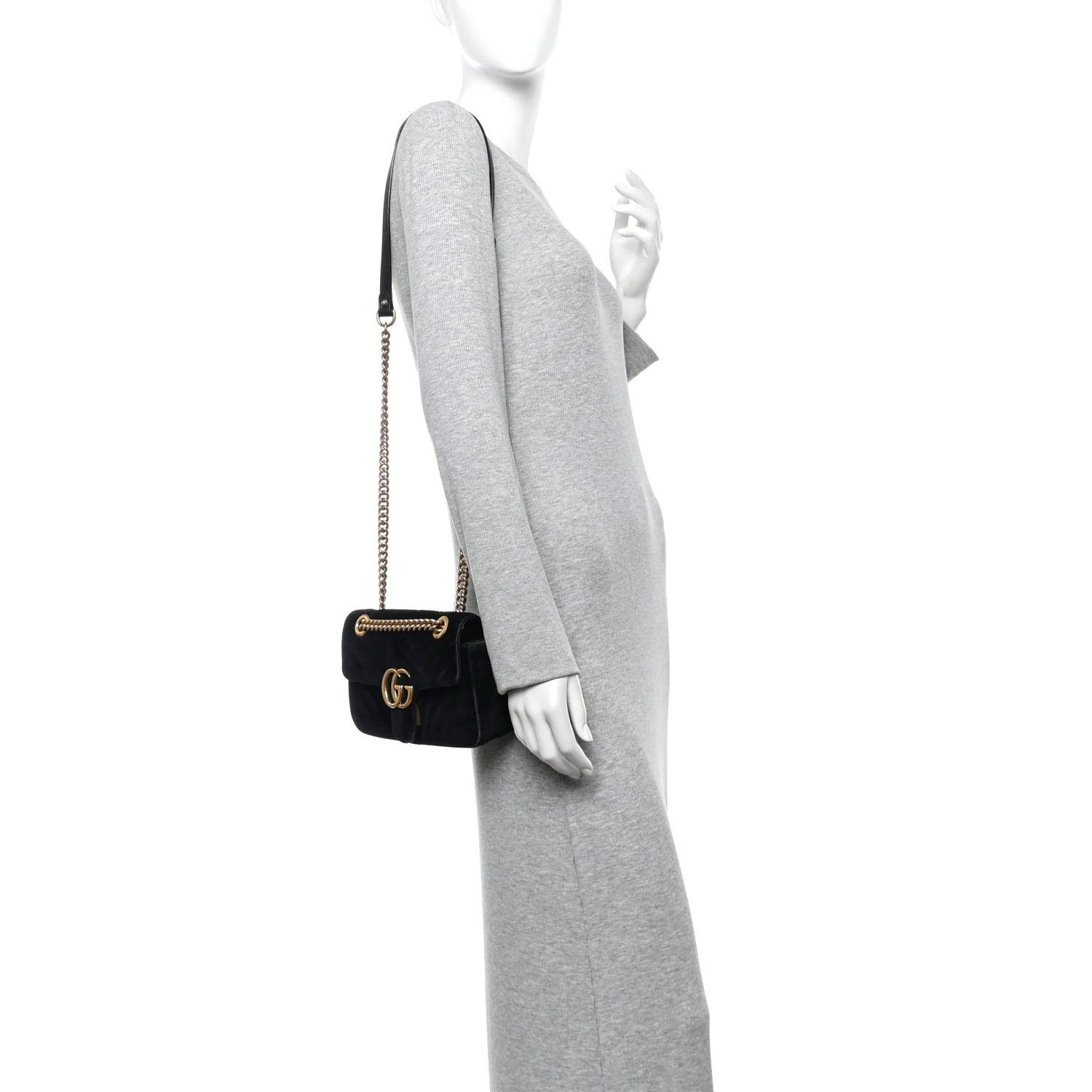 Velvet Matelasse Mini GG Marmont Shoulder Bag Black - Image 2