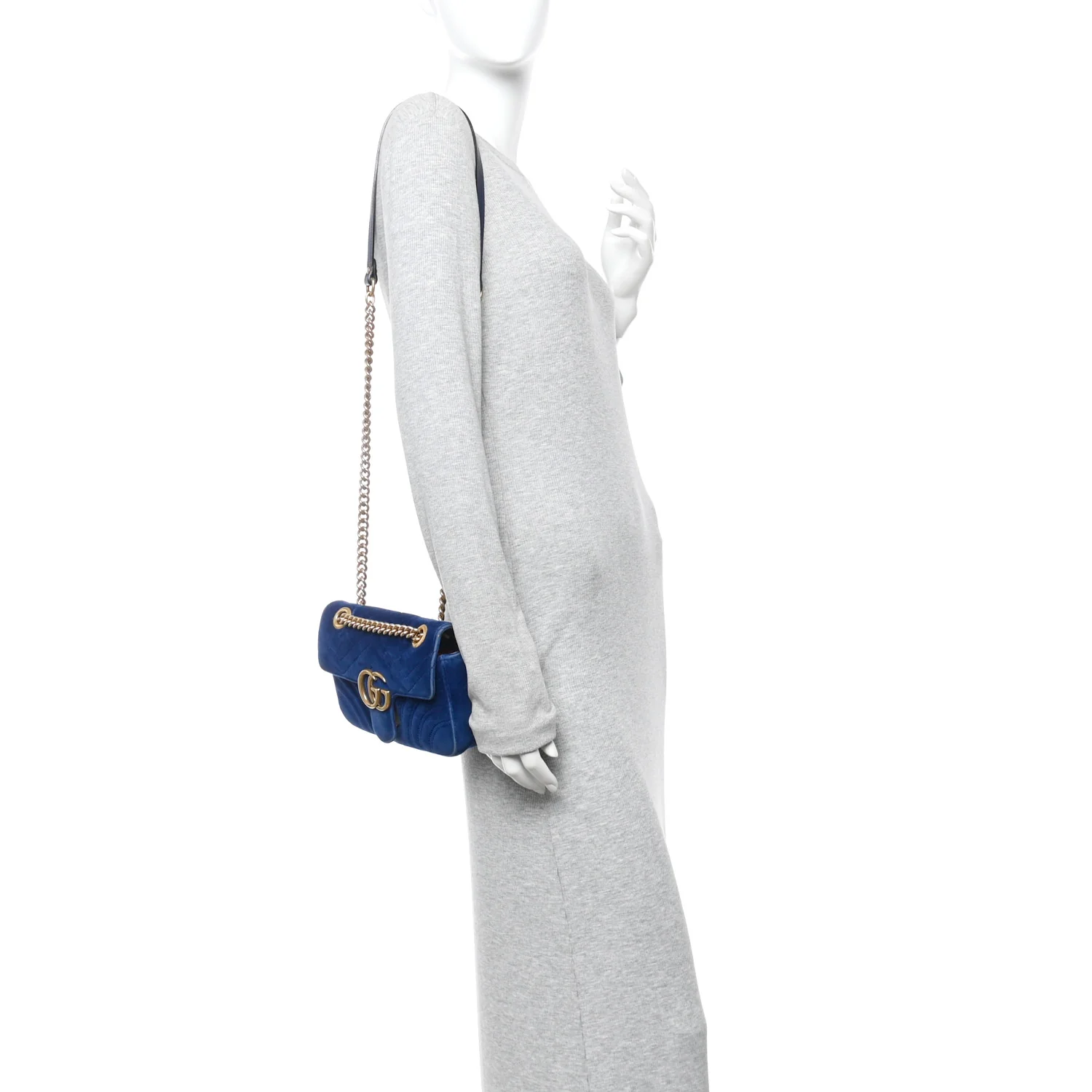 Velvet Matelasse Mini GG Marmont Shoulder Bag Cobalt Blue - Image 2