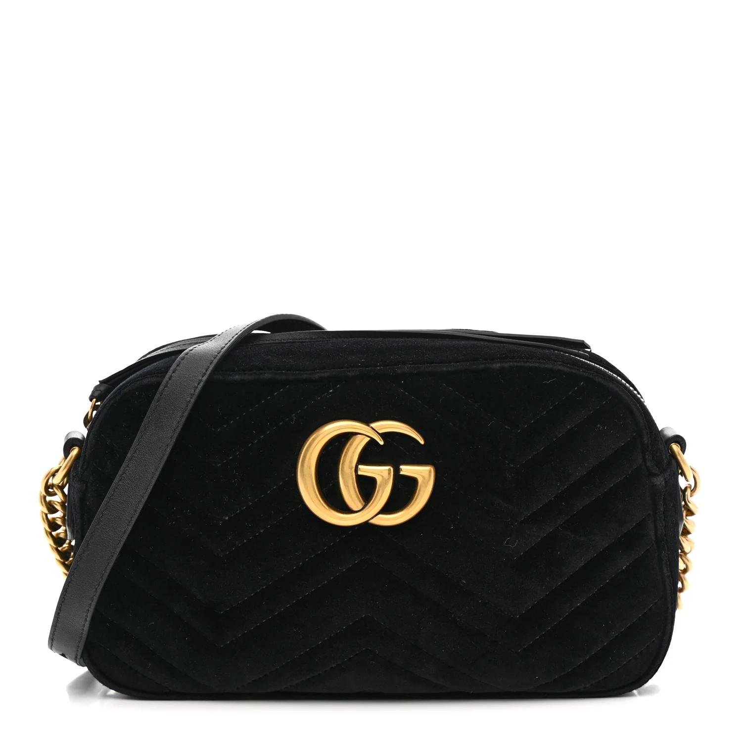 Velvet Matelasse Small GG Marmont Chain Shoulder Bag Black