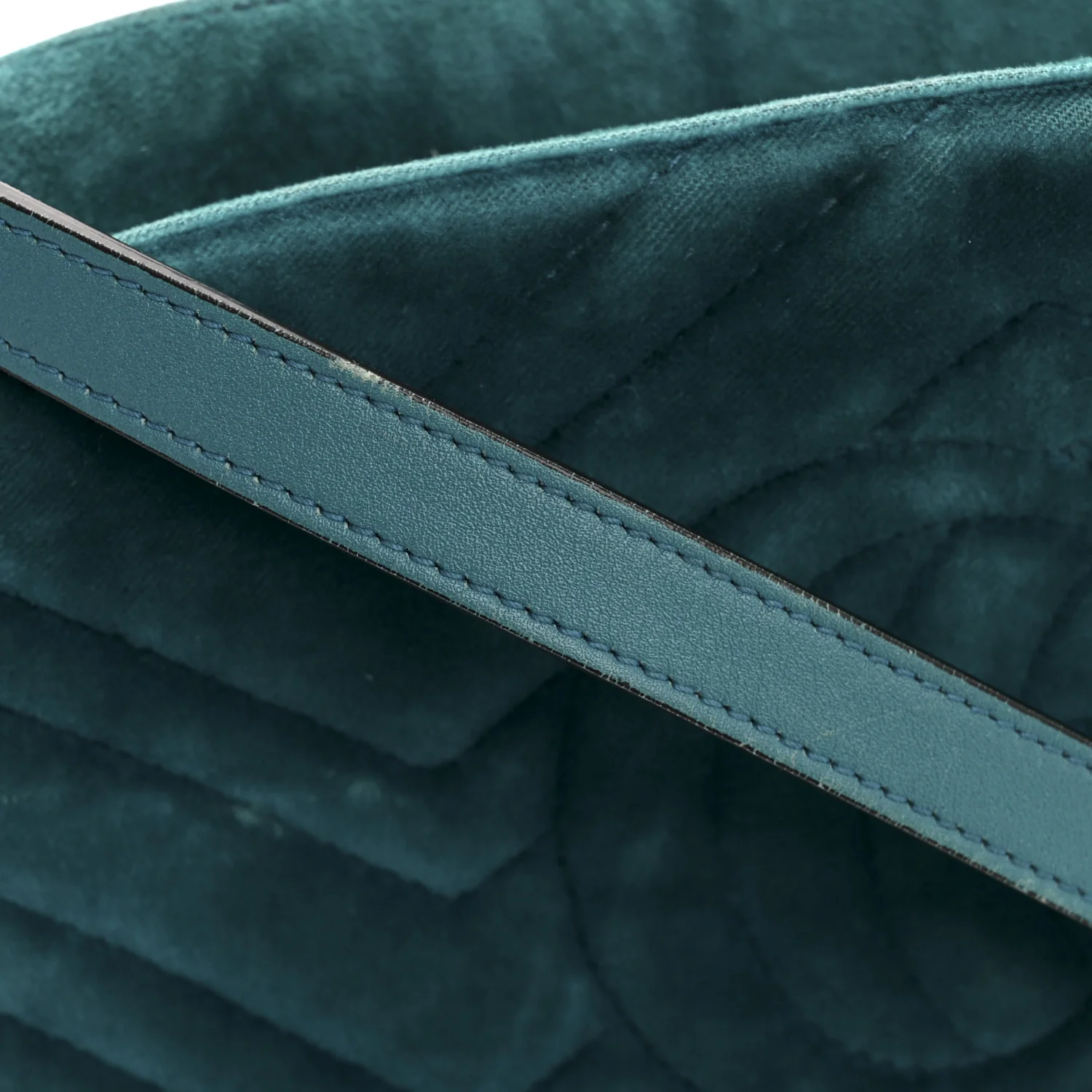 Velvet Matelasse Small GG Marmont Chain Shoulder Bag Pavone Cyan - Image 12