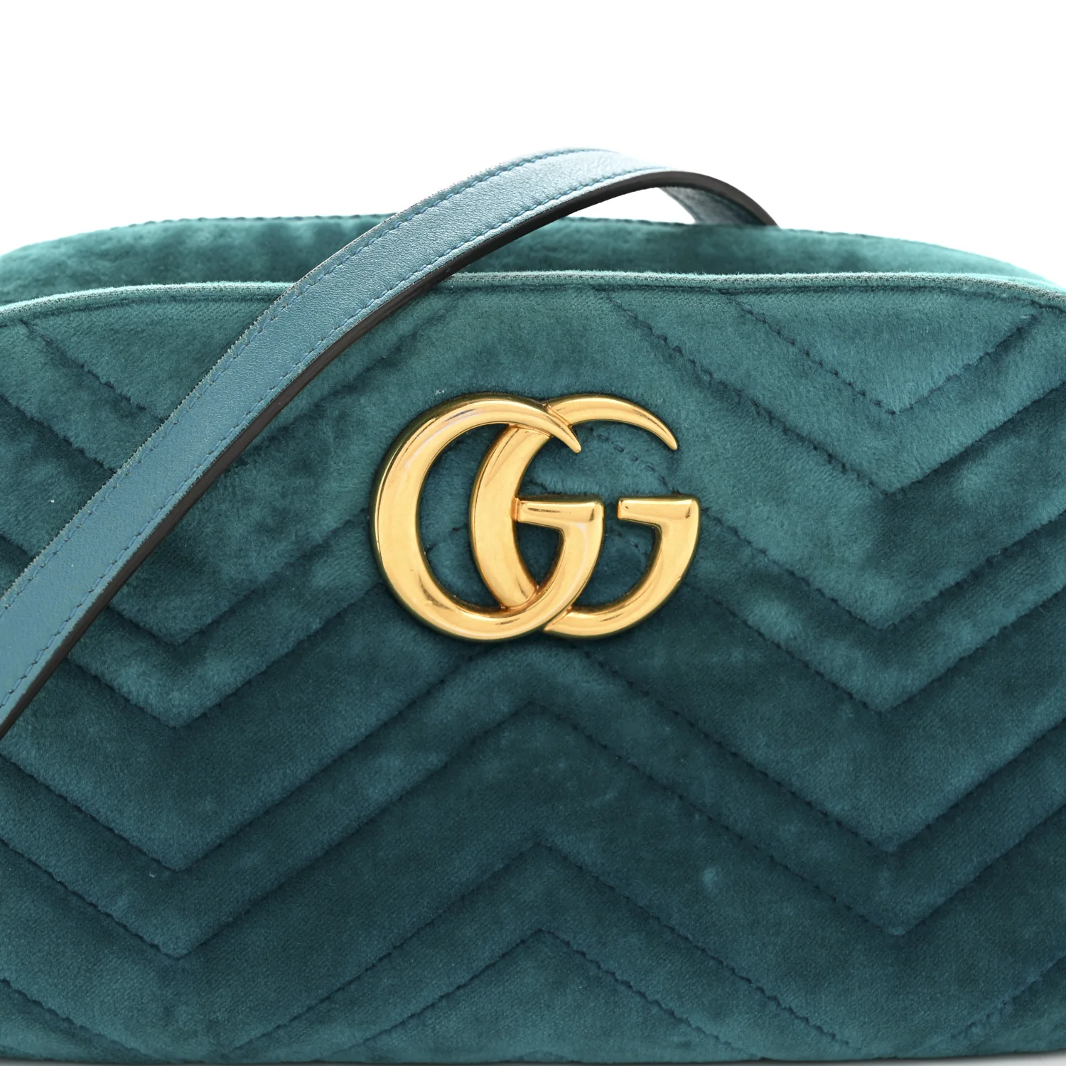 Velvet Matelasse Small GG Marmont Chain Shoulder Bag Pavone Cyan - Image 8