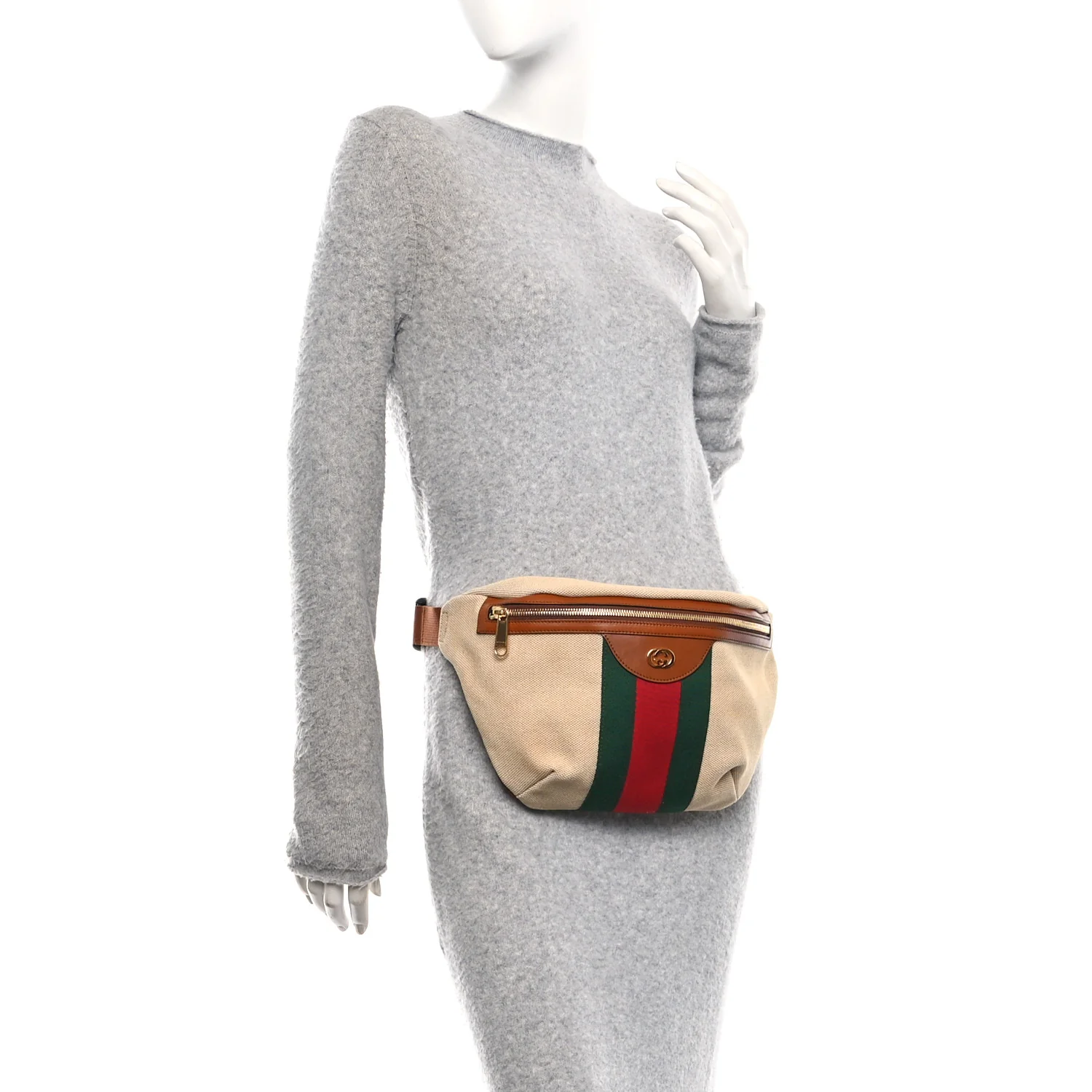 Vintage Canvas Web Belt Bag Sand Cuir - Image 2