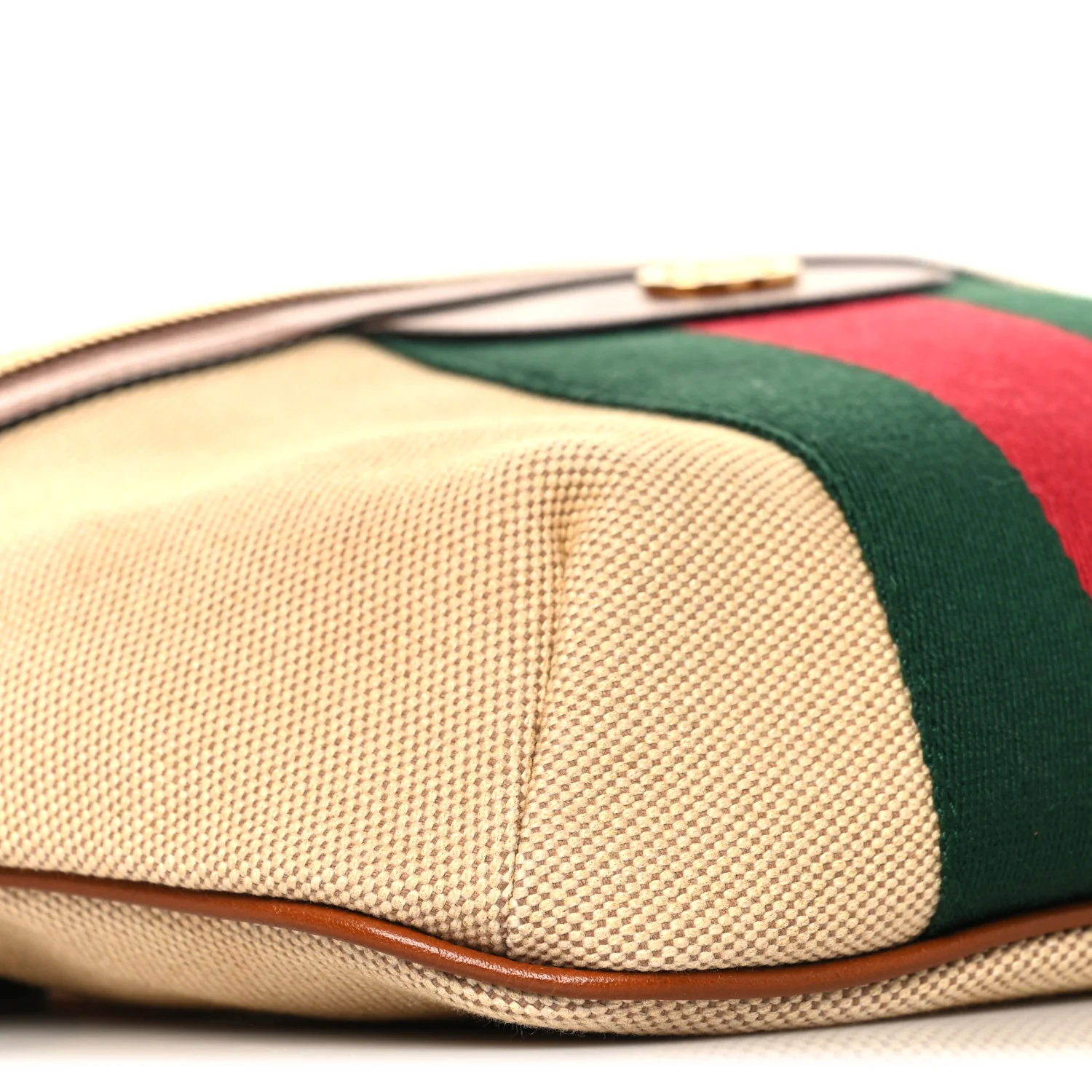 Vintage Canvas Web Belt Bag Sand Cuir - Image 9
