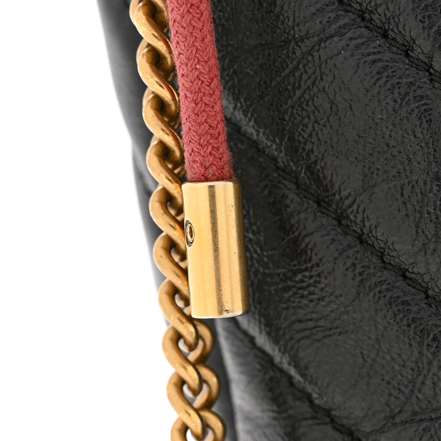 Vintage Effect Calfskin Matelasse Diagonal Mini Torchon GG Marmont 2.0 Bucket Bag Black Romantic Cherry - Image 12