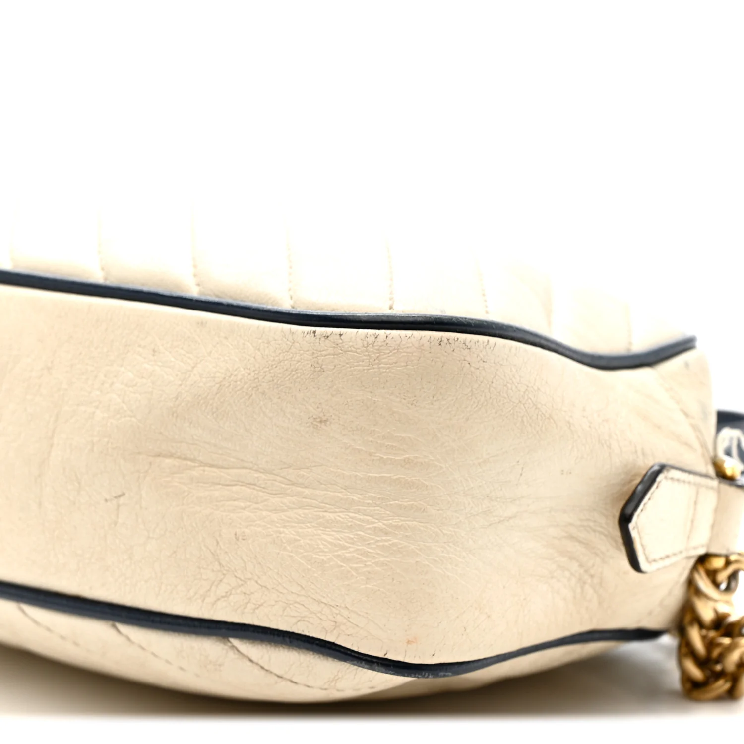 Vintage Effect Calfskin Matelasse Diagonal Small Torchon GG Marmont Chain Shoulder Bag Mystic White Blue Agata - Image 11