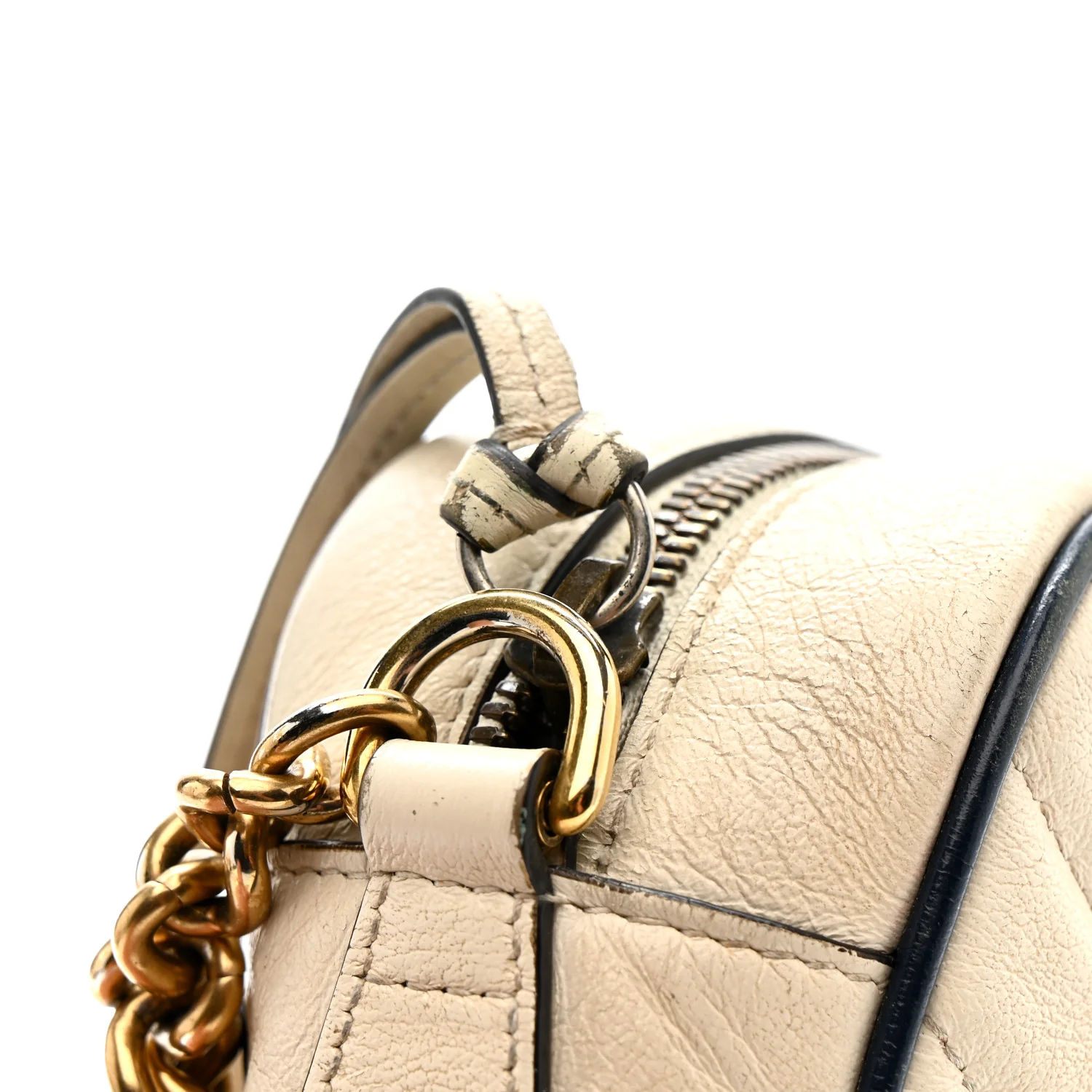 Vintage Effect Calfskin Matelasse Diagonal Small Torchon GG Marmont Chain Shoulder Bag Mystic White Blue Agata - Image 17