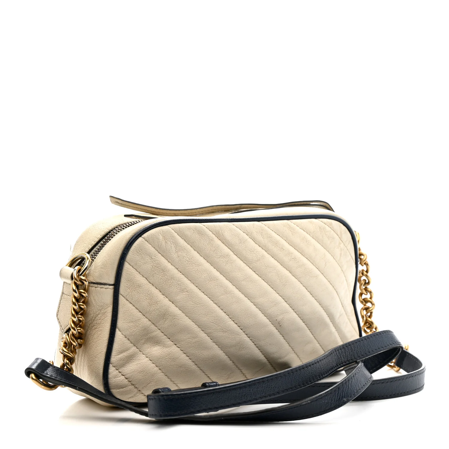 Vintage Effect Calfskin Matelasse Diagonal Small Torchon GG Marmont Chain Shoulder Bag Mystic White Blue Agata - Image 3