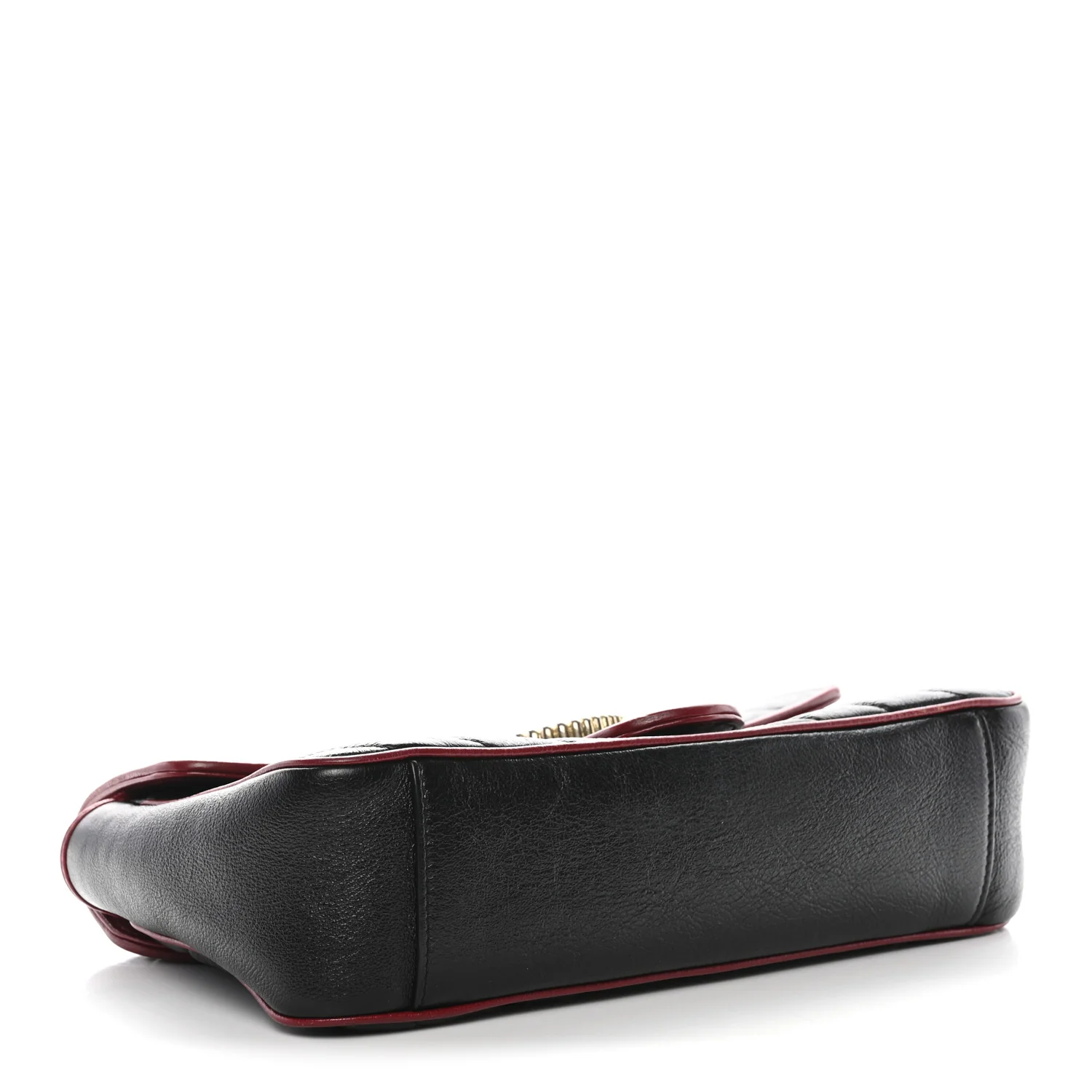 Vintage Effect Calfskin Matelasse Diagonal Small Torchon GG Marmont Shoulder Bag Black Romantic Cherry - Image 4