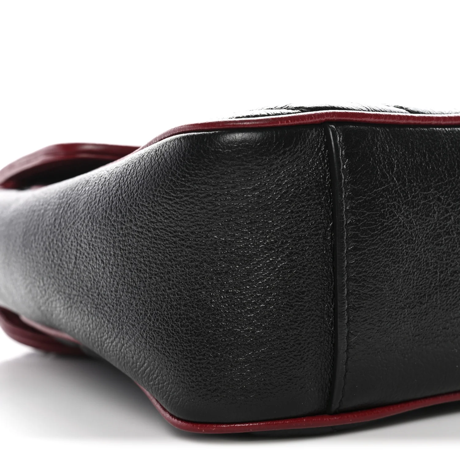 Vintage Effect Calfskin Matelasse Diagonal Small Torchon GG Marmont Shoulder Bag Black Romantic Cherry - Image 9