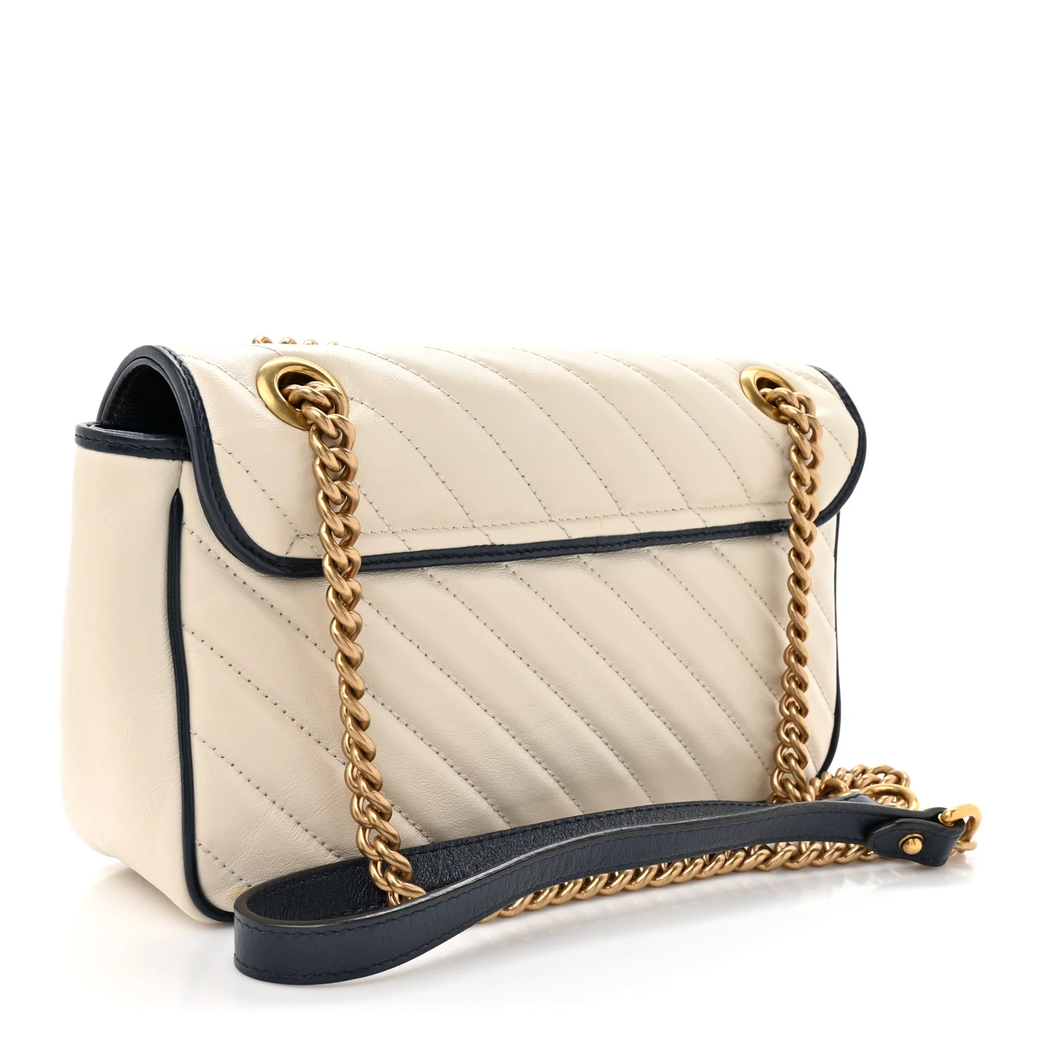 Vintage Effect Calfskin Matelasse Diagonal Small Torchon GG Marmont Shoulder Bag Mystic White Blue Agata - Image 3