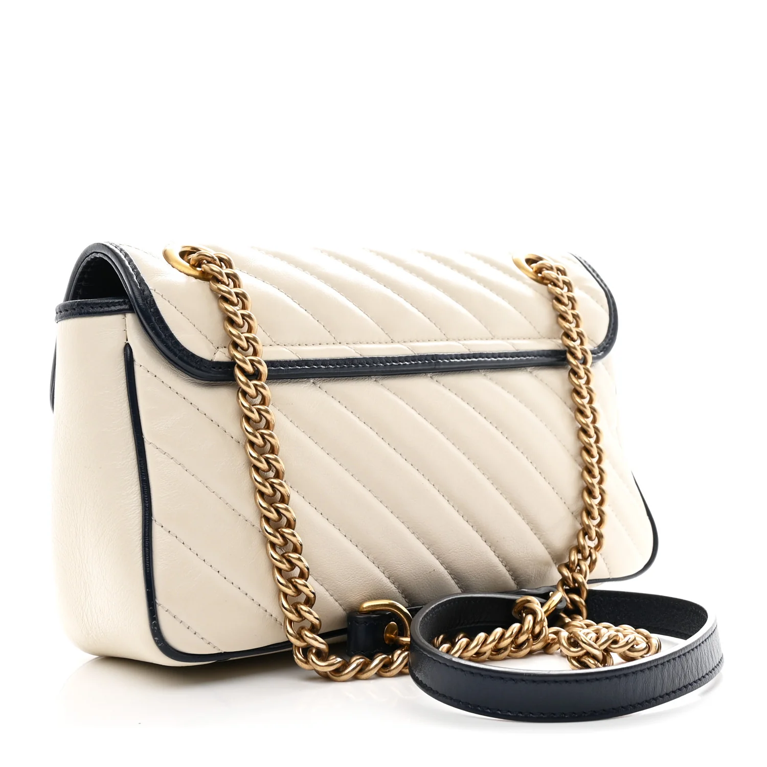Vintage Effect Calfskin Matelasse Diagonal Small Torchon GG Marmont Shoulder Bag Mystic White Blue Agata - Image 3
