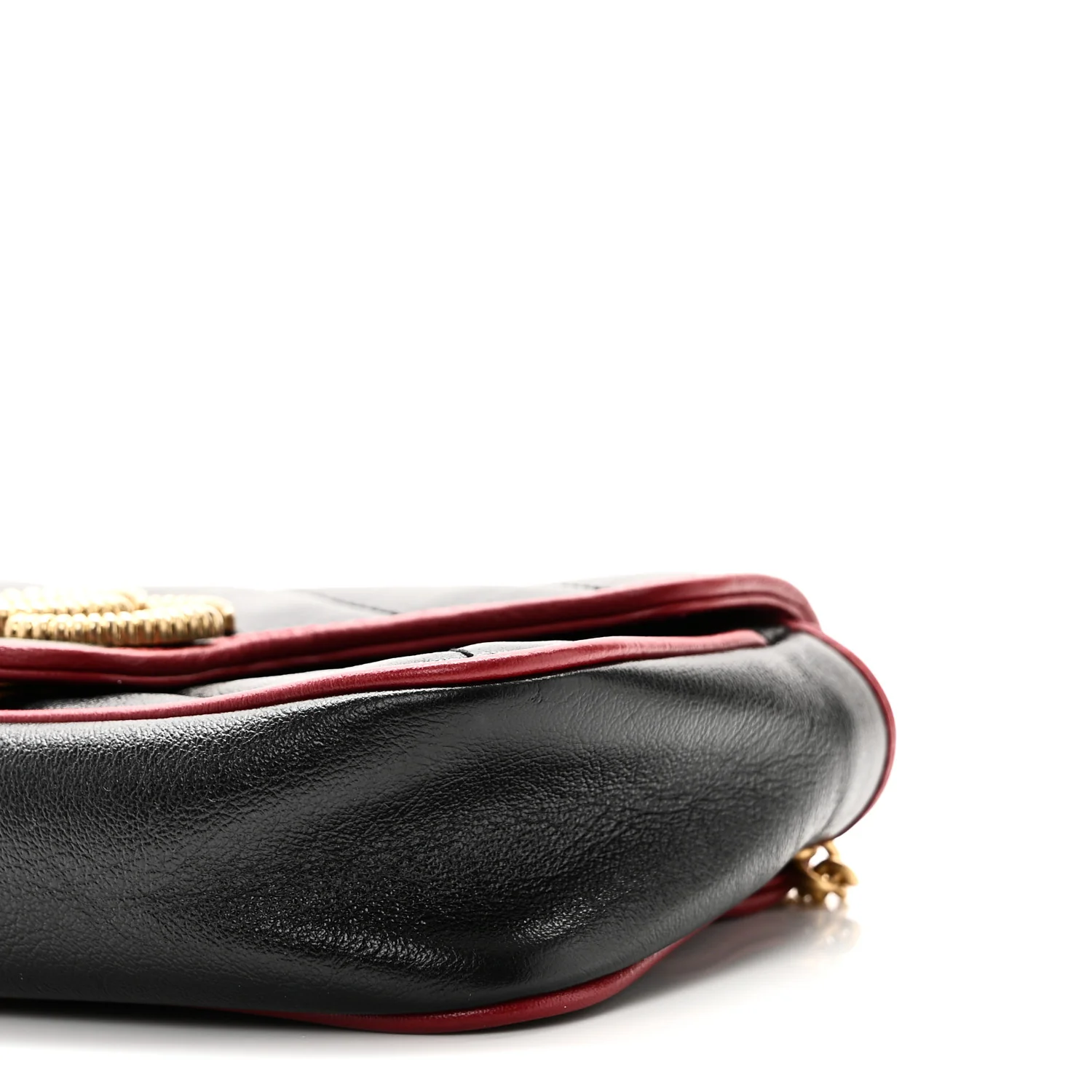 Vintage Effect Calfskin Matelasse Diagonal Super Mini Torchon GG Marmont Shoulder Bag Black Romantic Cherry - Image 10