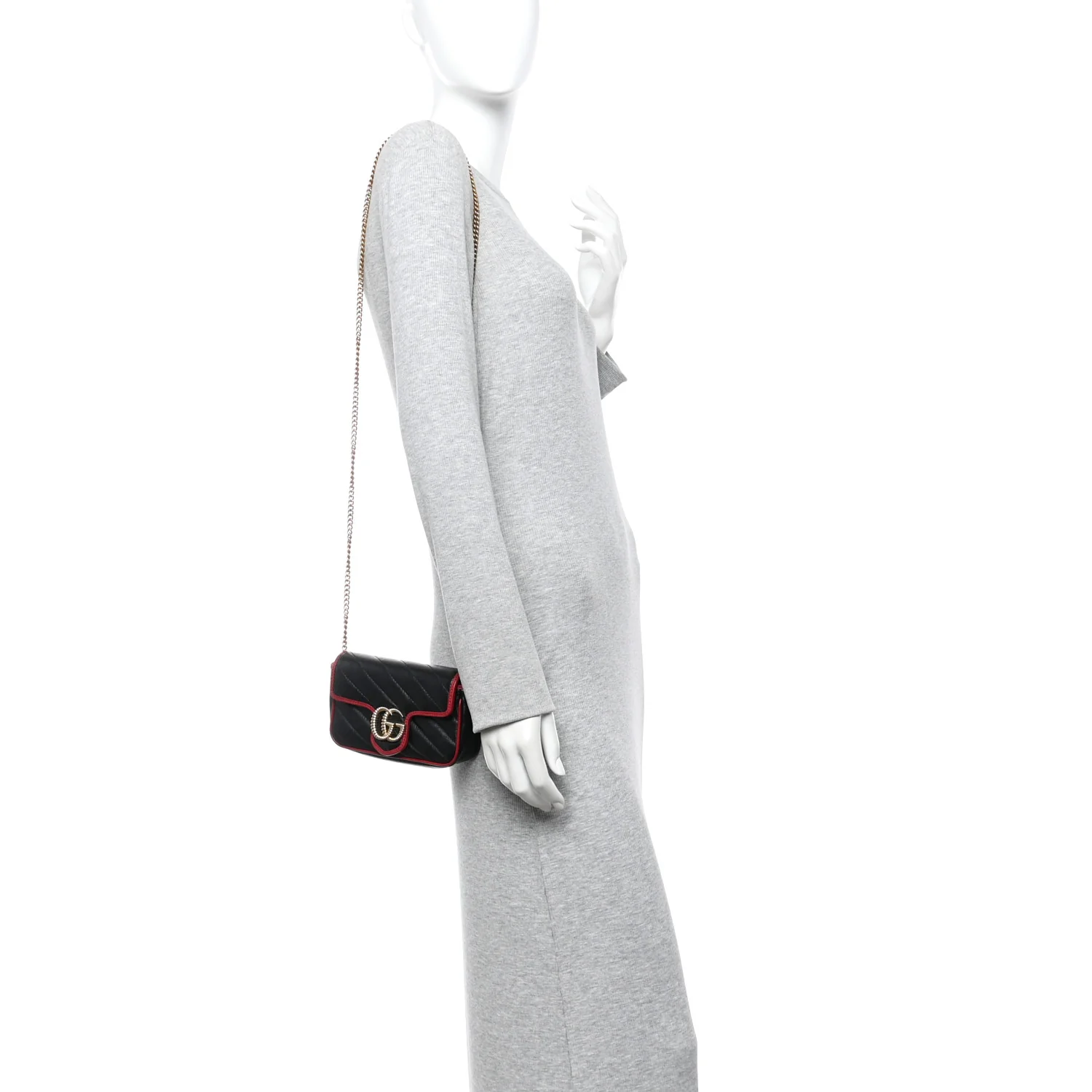 Vintage Effect Calfskin Matelasse Diagonal Super Mini Torchon GG Marmont Shoulder Bag Black Romantic Cherry - Image 2