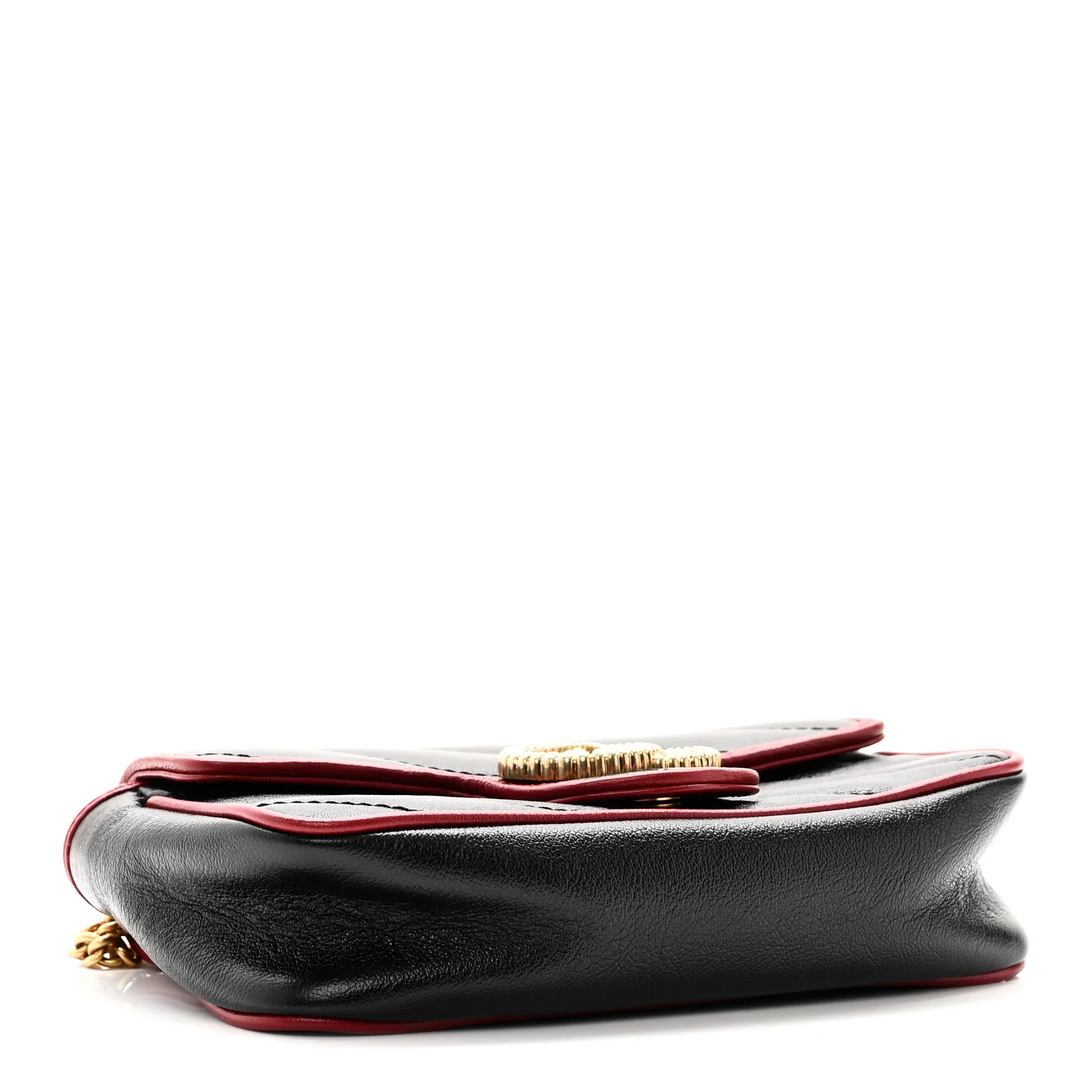 Vintage Effect Calfskin Matelasse Diagonal Super Mini Torchon GG Marmont Shoulder Bag Black Romantic Cherry - Image 4