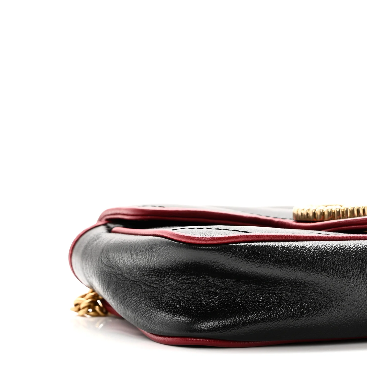Vintage Effect Calfskin Matelasse Diagonal Super Mini Torchon GG Marmont Shoulder Bag Black Romantic Cherry - Image 9