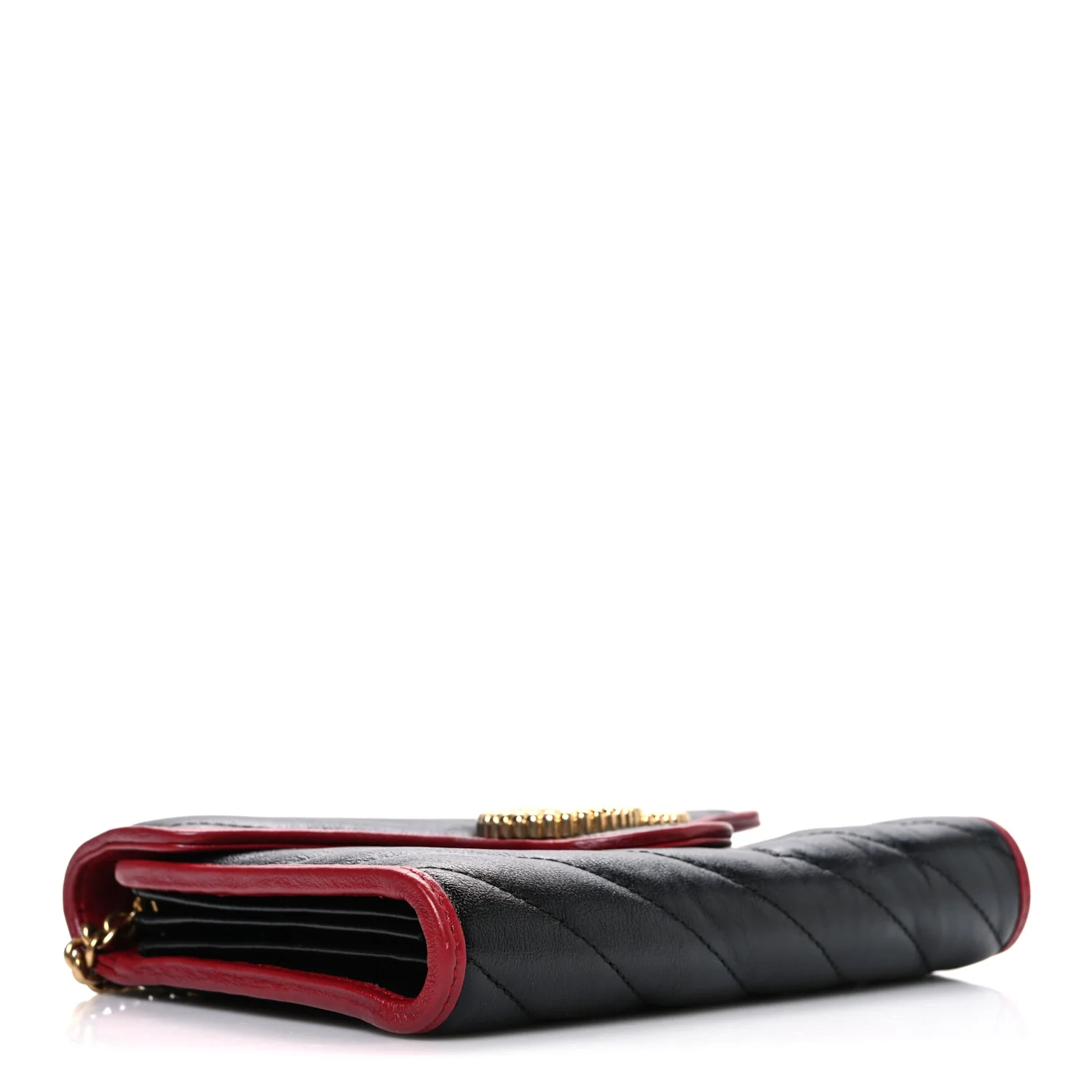 Vintage Effect Calfskin Matelasse Diagonal Torchon GG Marmont Chain Wallet Black Romantic Cherry - Image 4