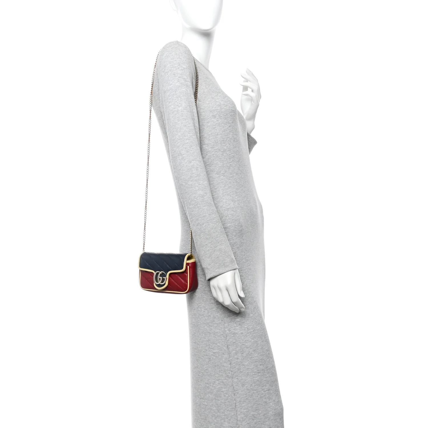 Vintage Effect Calfskin Matelasse Super Mini Torchon GG Marmont Shoulder Bag Black Beige - Image 2