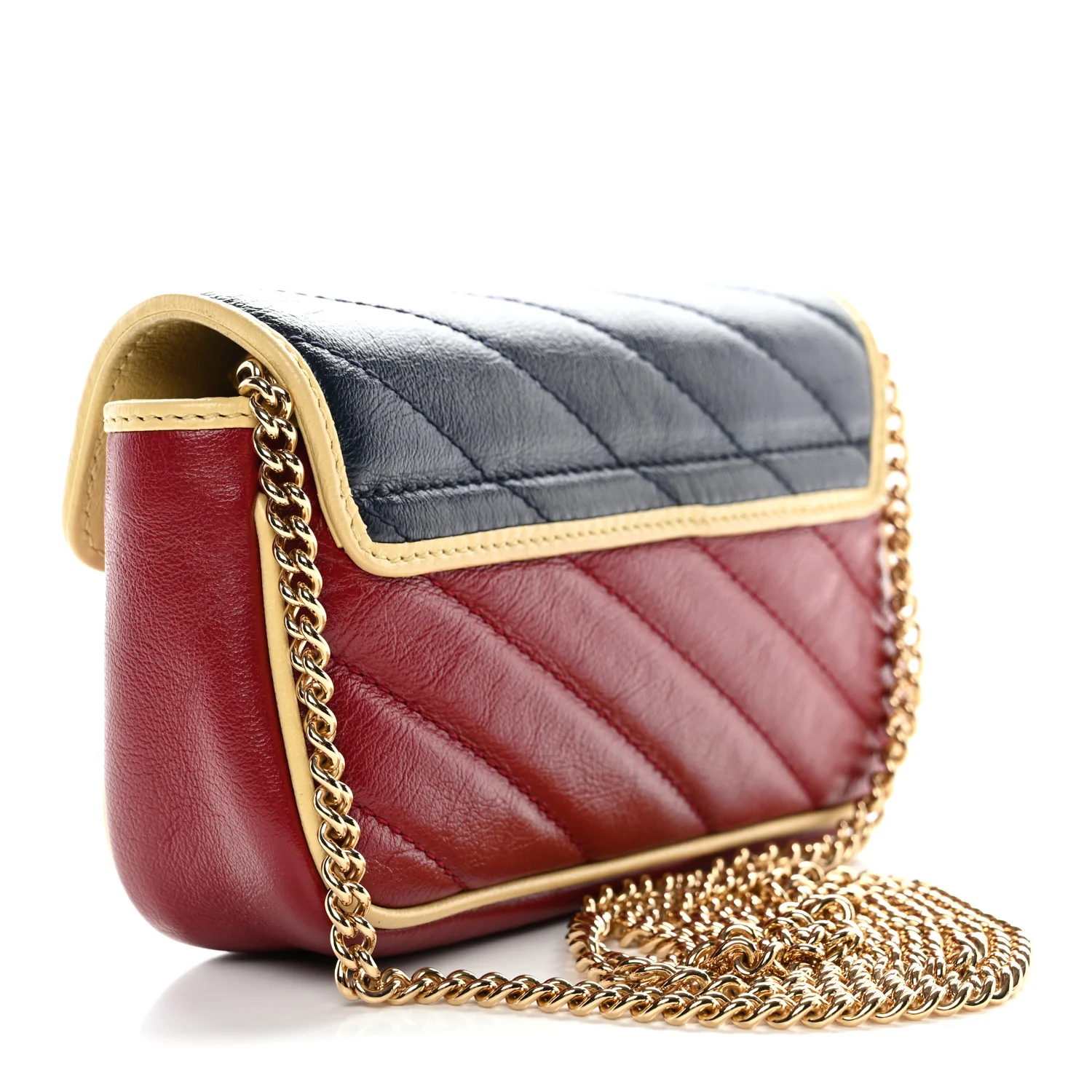 Vintage Effect Calfskin Matelasse Super Mini Torchon GG Marmont Shoulder Bag Black Beige - Image 3