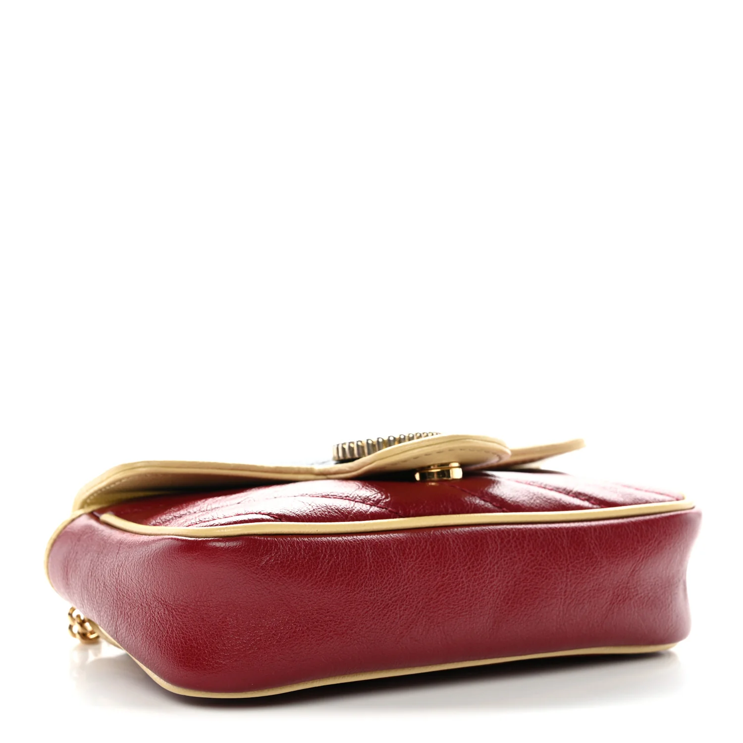 Vintage Effect Calfskin Matelasse Super Mini Torchon GG Marmont Shoulder Bag Black Beige - Image 4