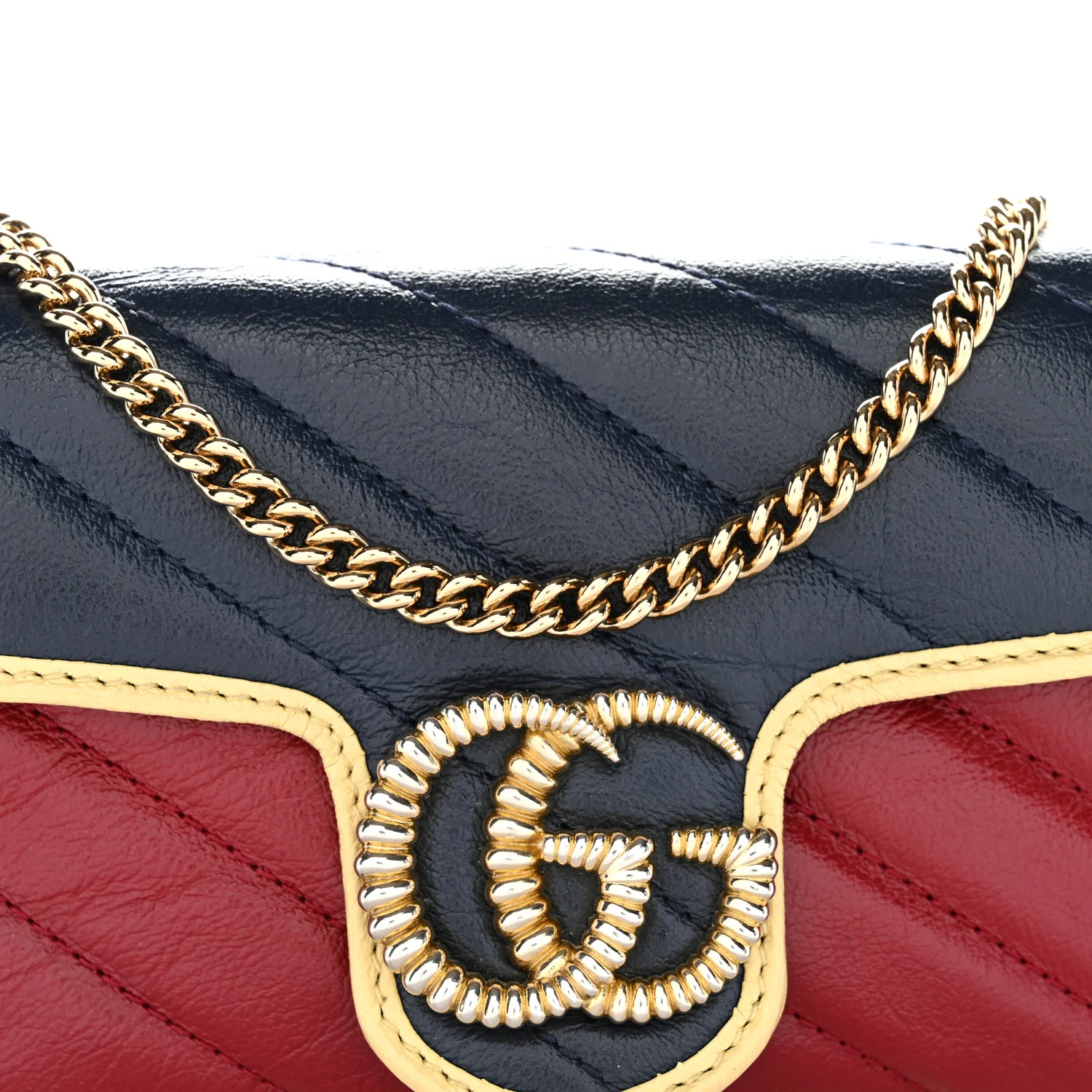 Vintage Effect Calfskin Matelasse Super Mini Torchon GG Marmont Shoulder Bag Black Beige - Image 8