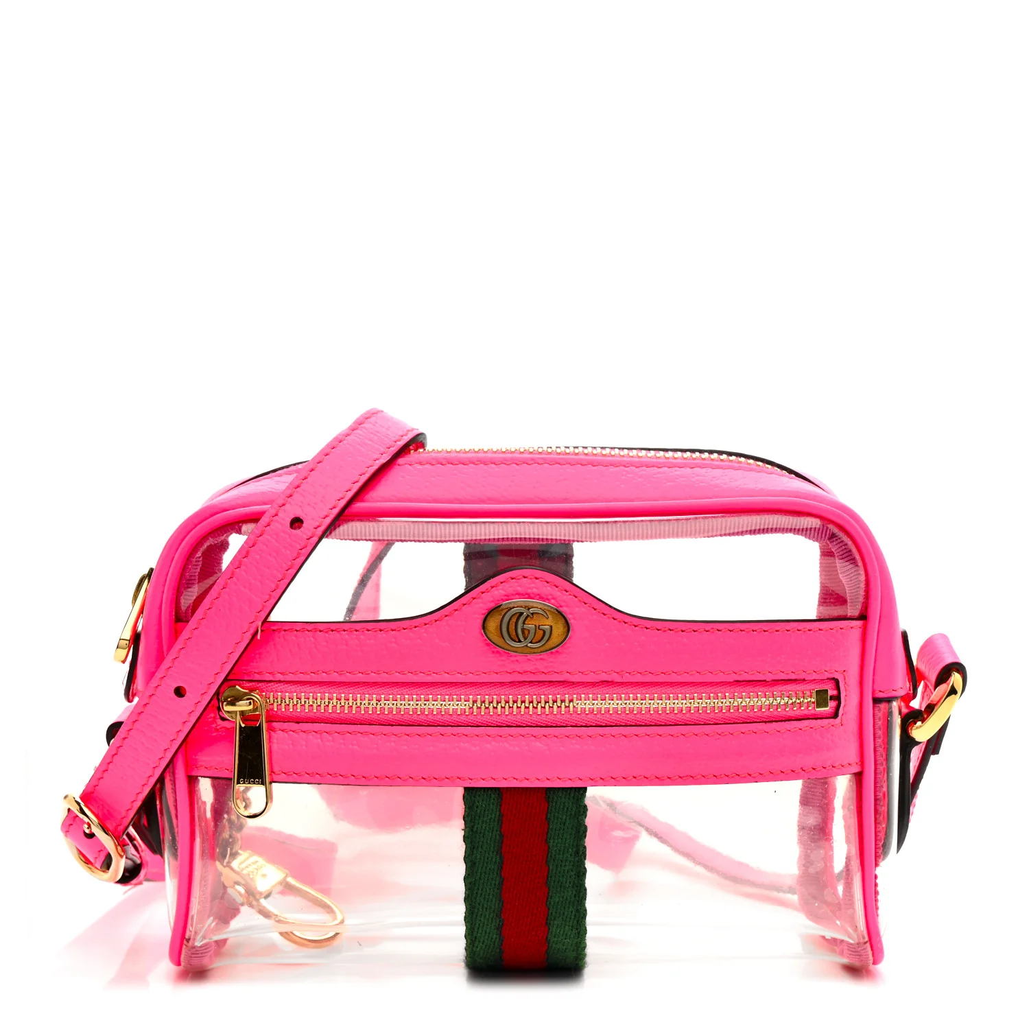 Vinyl Web Mini Ophidia Transparent Shoulder Bag Fluorescent Fuchsia