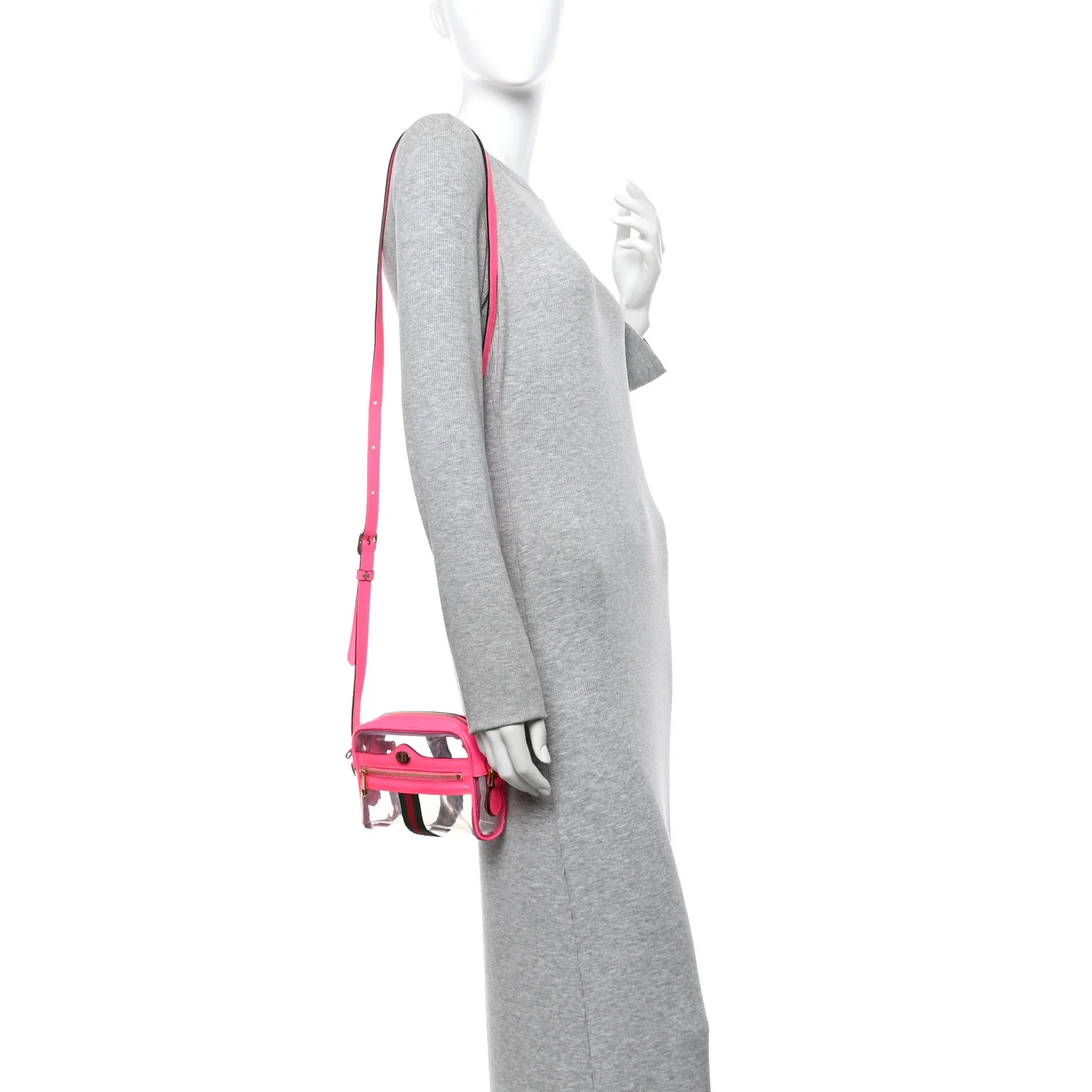 Vinyl Web Mini Ophidia Transparent Shoulder Bag Fluorescent Fuchsia - Image 3