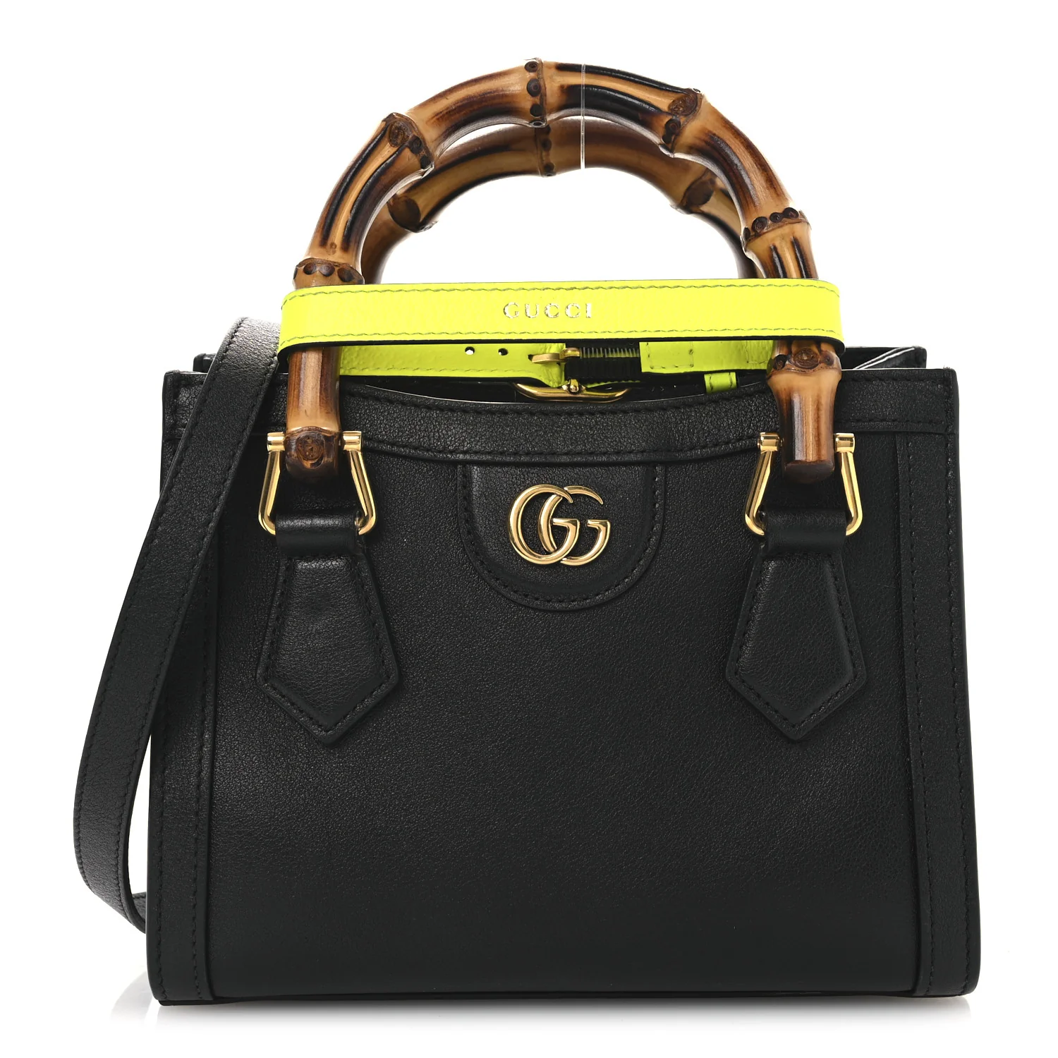 Wonka Grain Calfskin Mini Diana Tote Bag Black Yellow Fluo