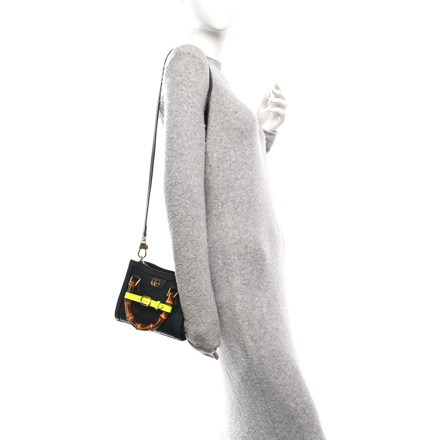 Wonka Grain Calfskin Mini Diana Tote Bag Black Yellow Fluo - Image 2