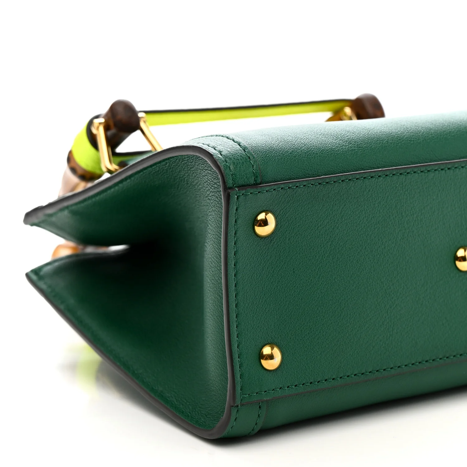 Wonka Grain Calfskin Mini Diana Tote Bag Green Yellow Fluo - Image 10