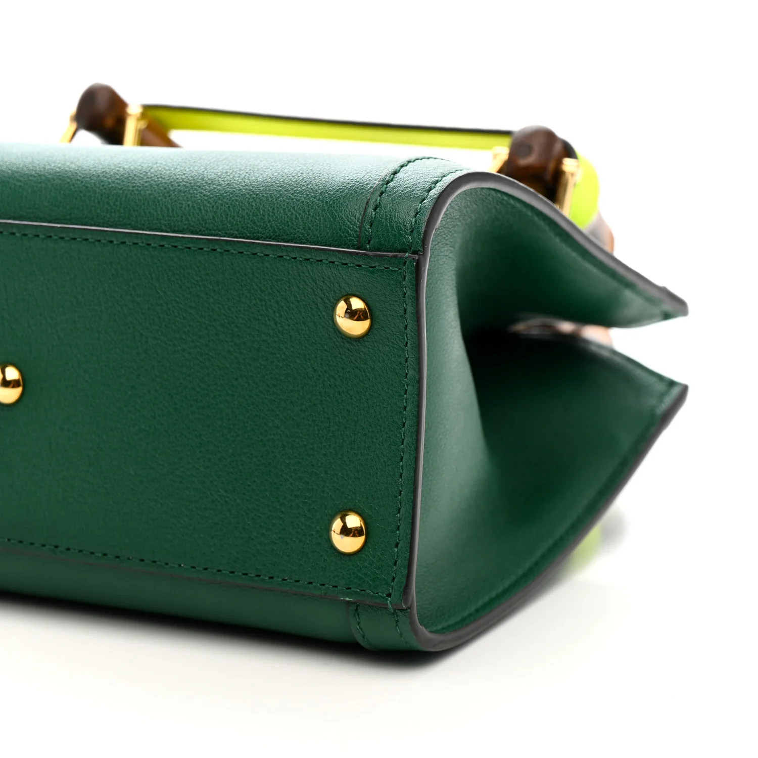 Wonka Grain Calfskin Mini Diana Tote Bag Green Yellow Fluo - Image 11