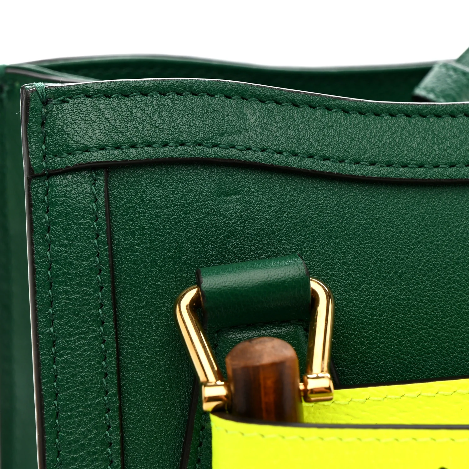 Wonka Grain Calfskin Mini Diana Tote Bag Green Yellow Fluo - Image 12