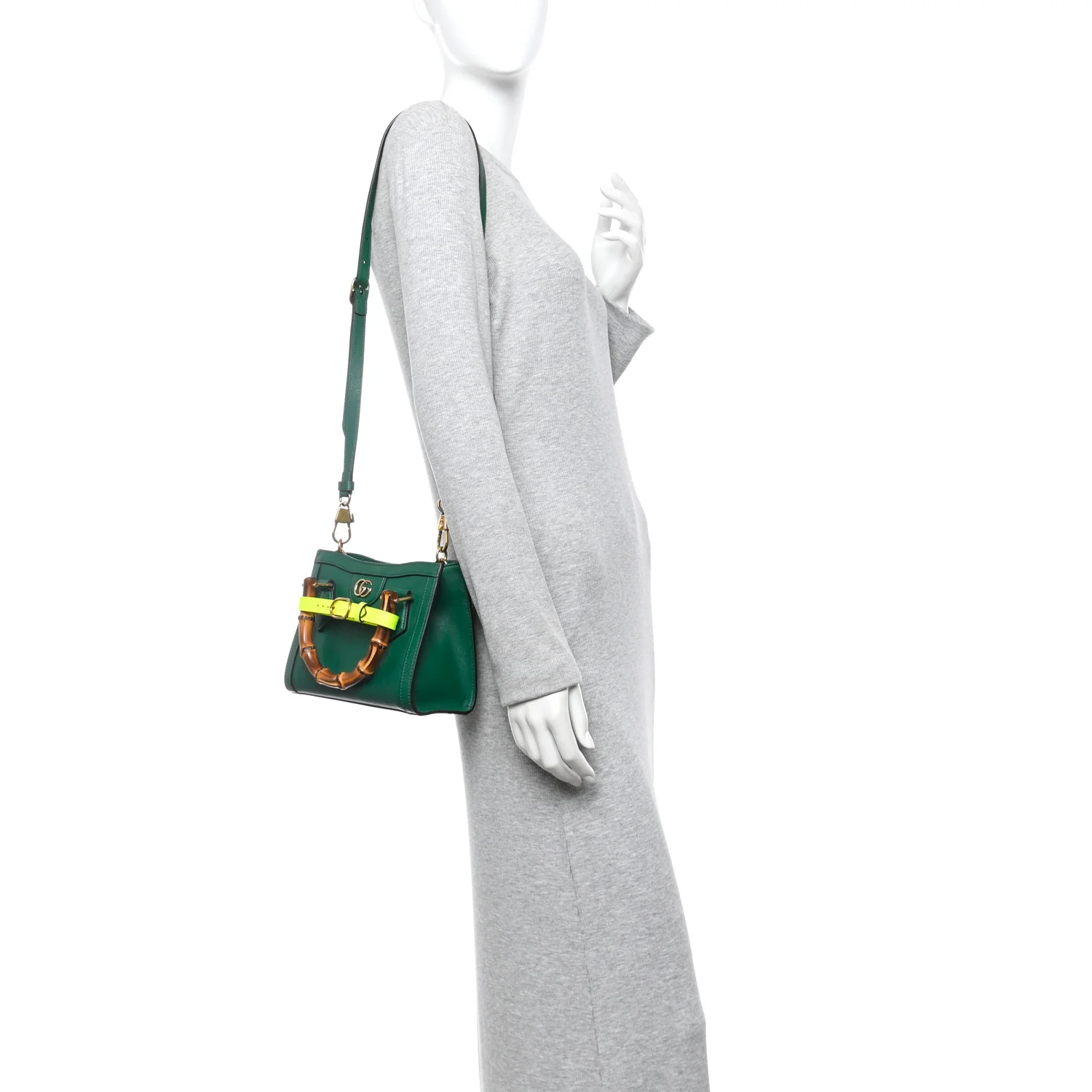 Wonka Grain Calfskin Mini Diana Tote Bag Green Yellow Fluo - Image 2
