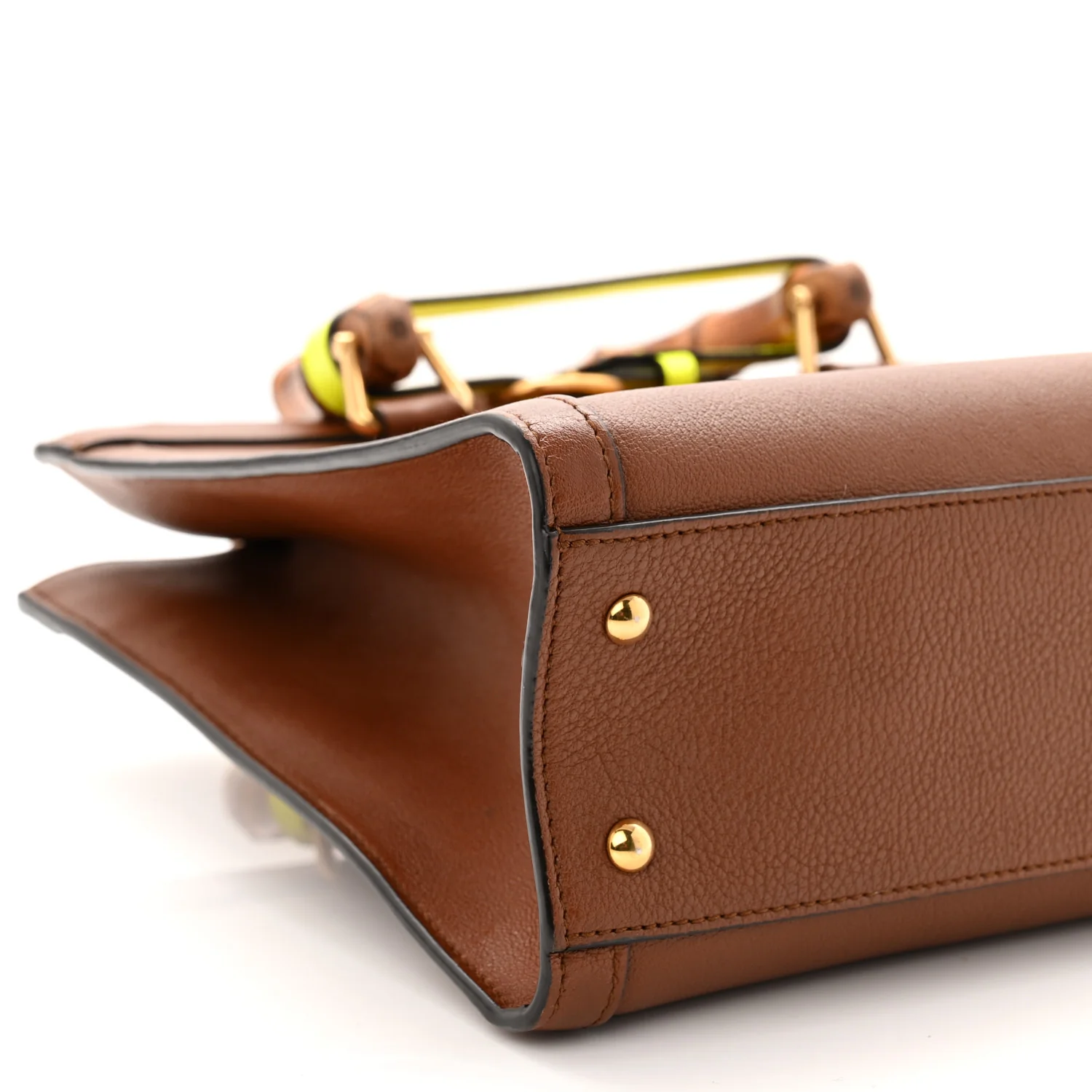 Wonka Grain Calfskin Small Diana Tote Bag Cuir Yellow Fluo - Image 9