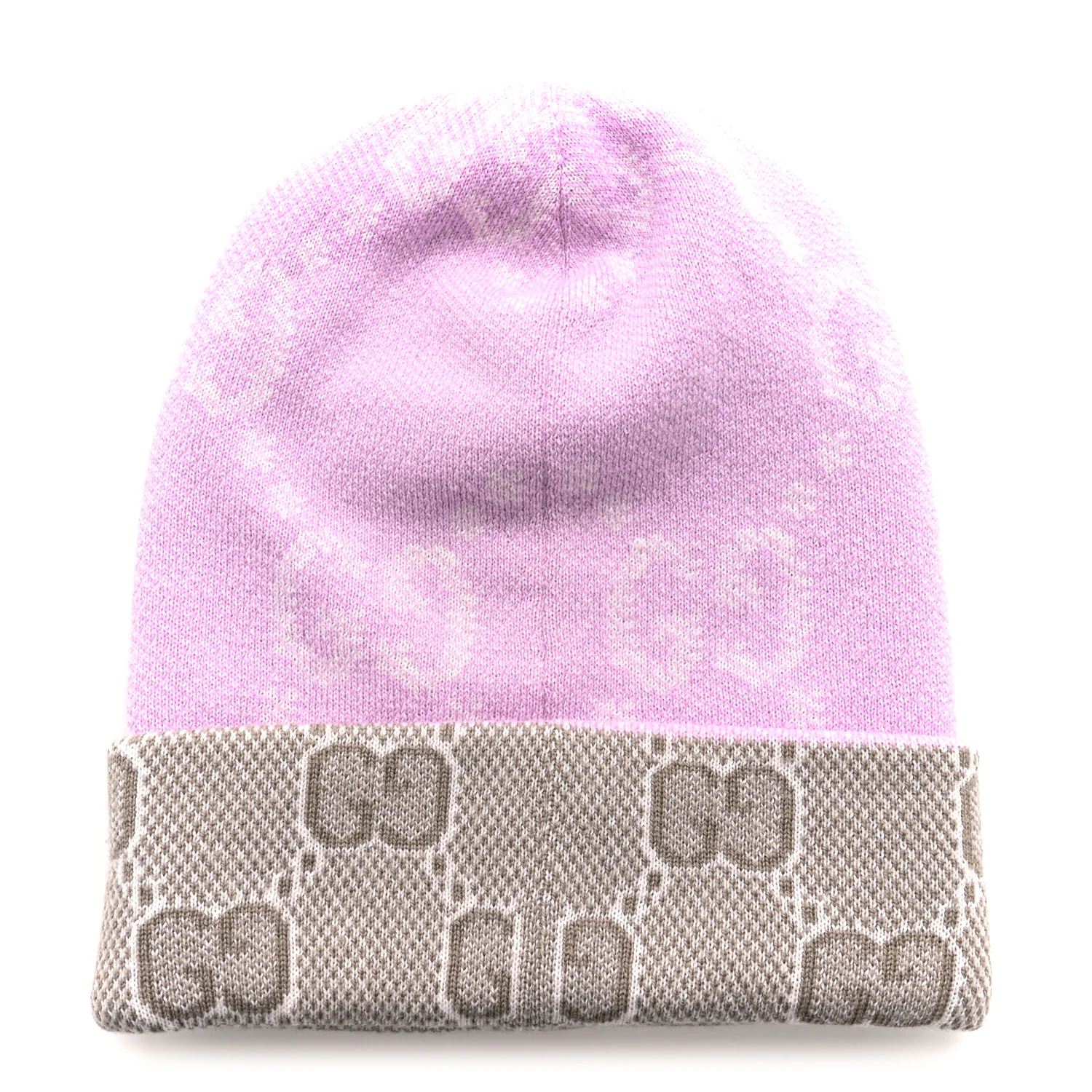 Wool GG Monogram Fog Tricot Beanie Hat S Mauve Beige - Image 3