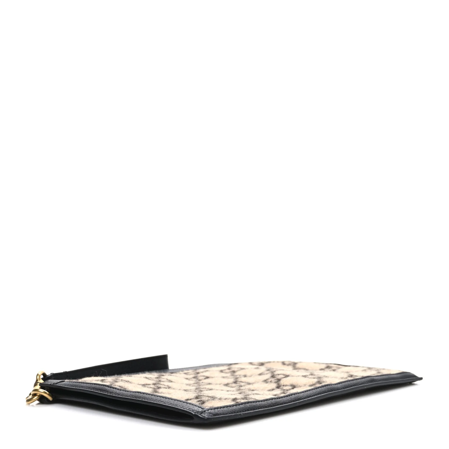 Wool GG Monogram Zip Wristlet Pouch Beige Ebony - Image 4