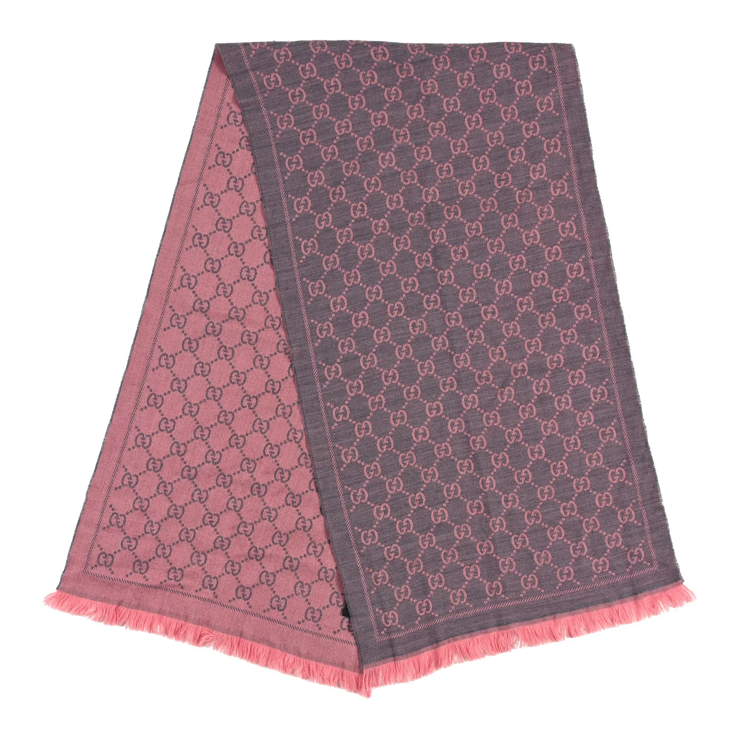 Wool Jacquard GG Monogram Sten Fringe Scarf Graphite Pink - Image 2