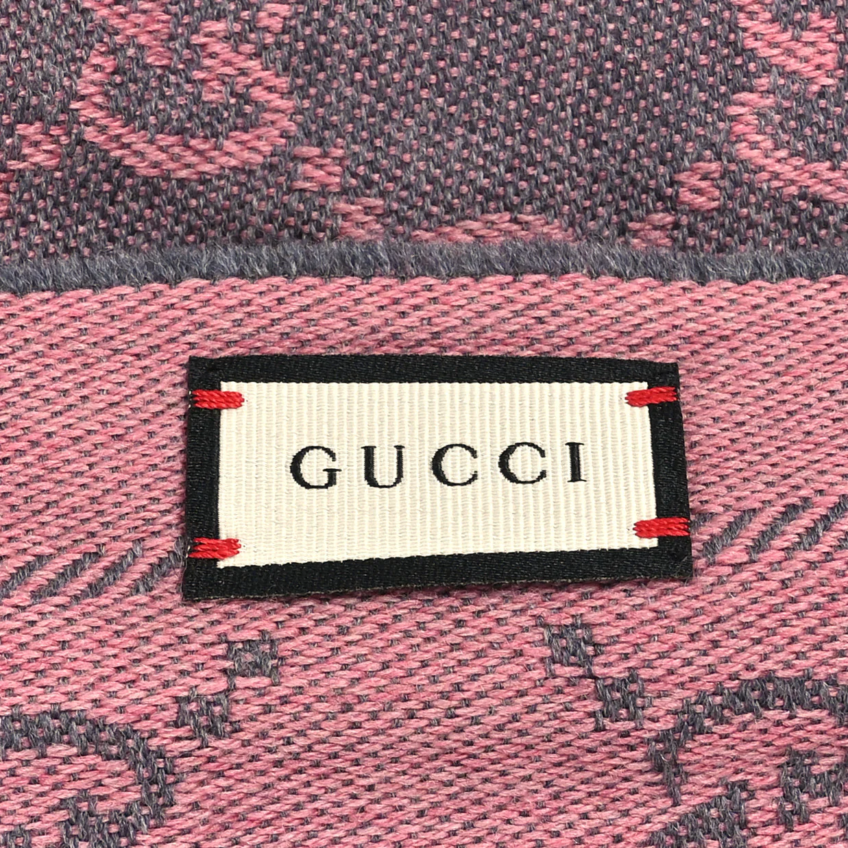 Wool Jacquard GG Monogram Sten Fringe Scarf Graphite Pink - Image 3