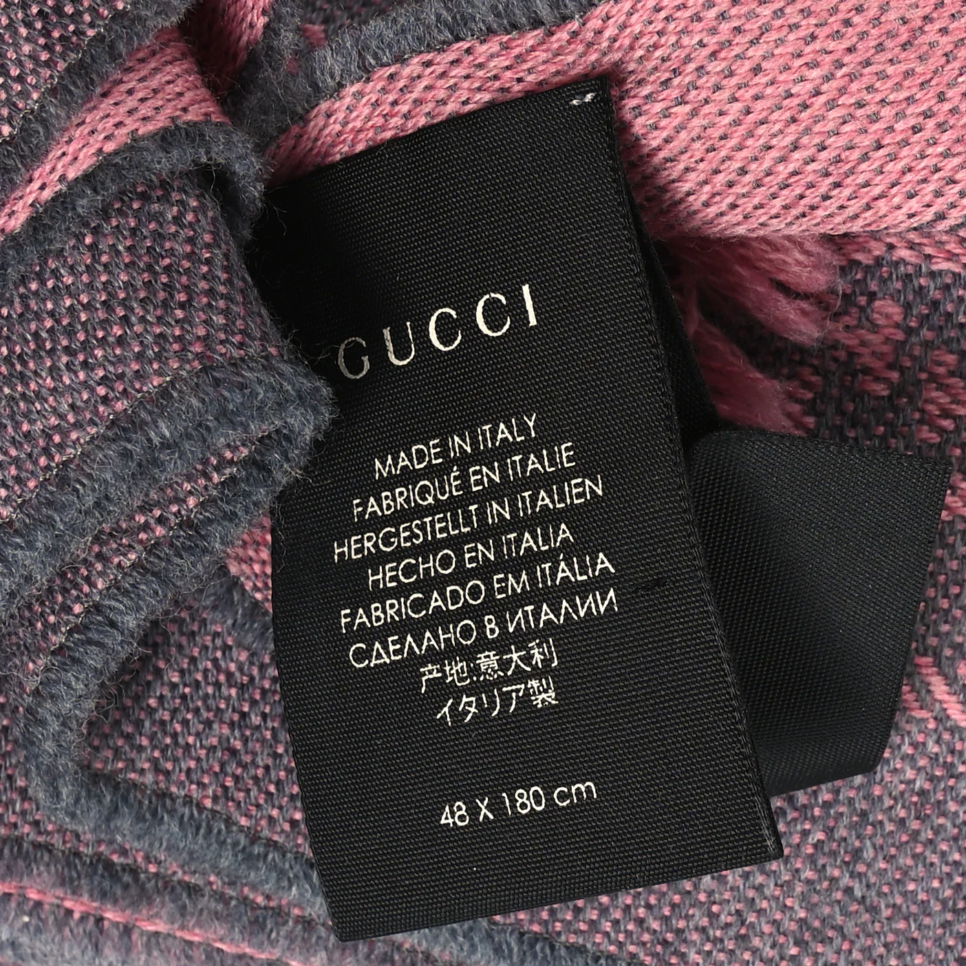 Wool Jacquard GG Monogram Sten Fringe Scarf Graphite Pink - Image 4