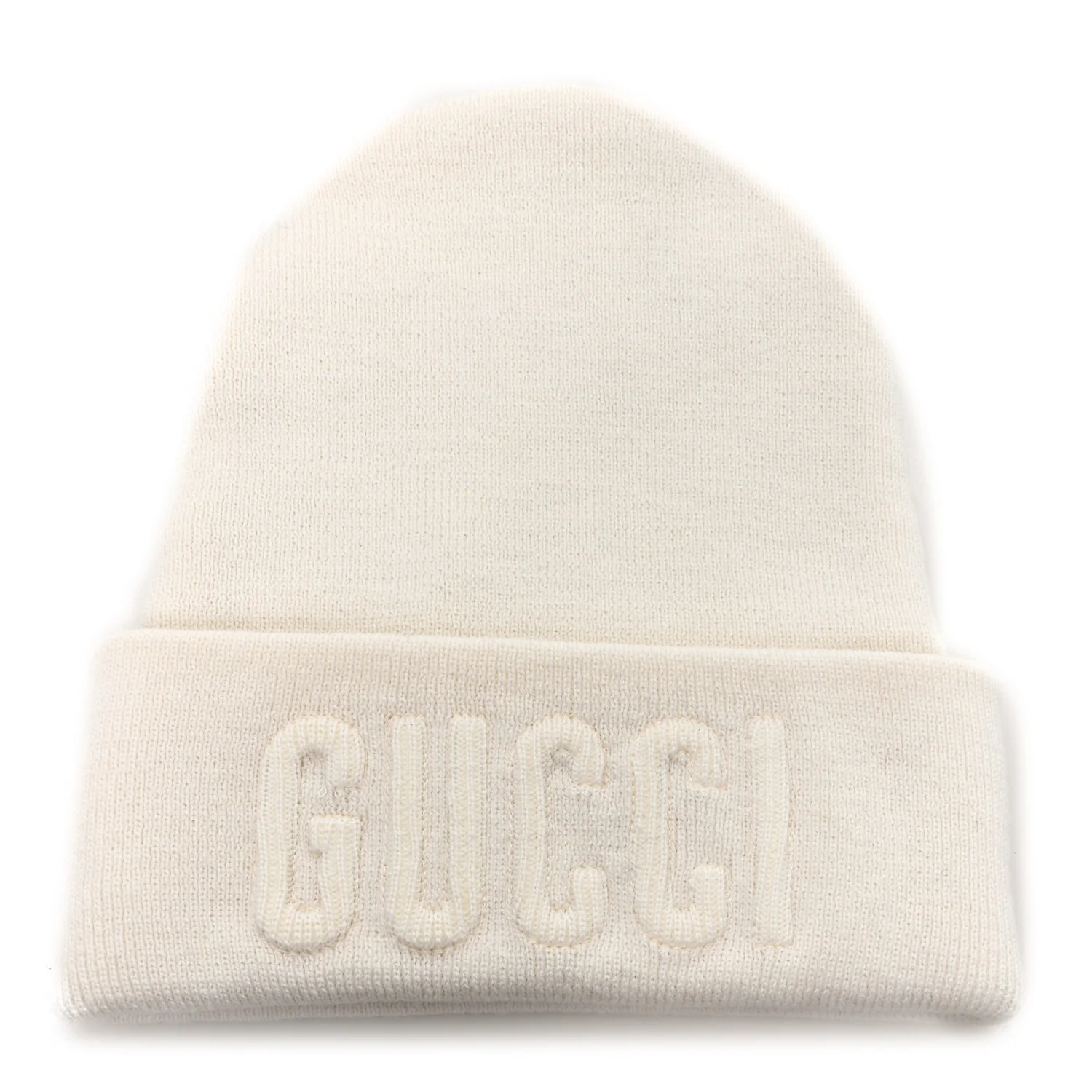 Wool Knit Logo Embroidered Beanie Hat Ivory