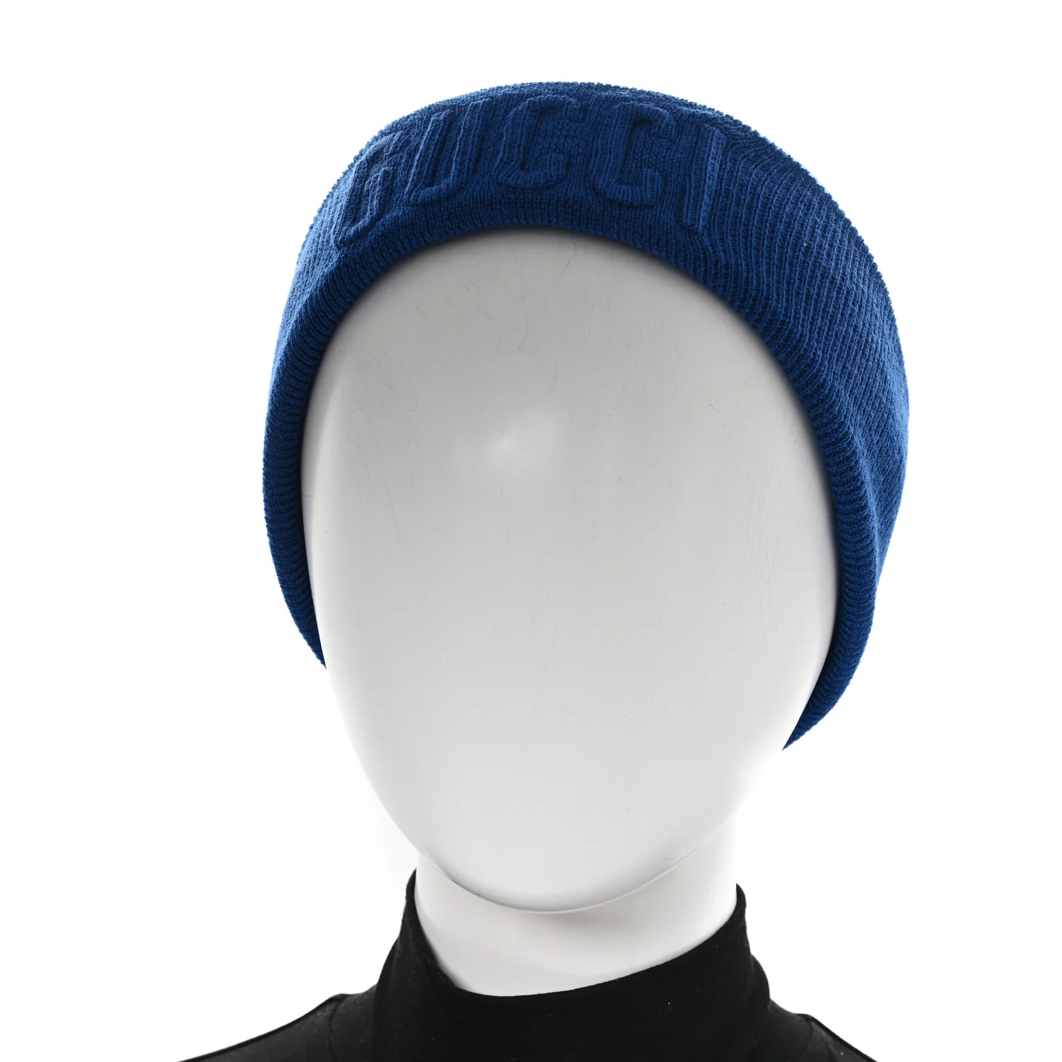 Wool Knit Logo Embroidered Beanie Hat M Blue - Image 2