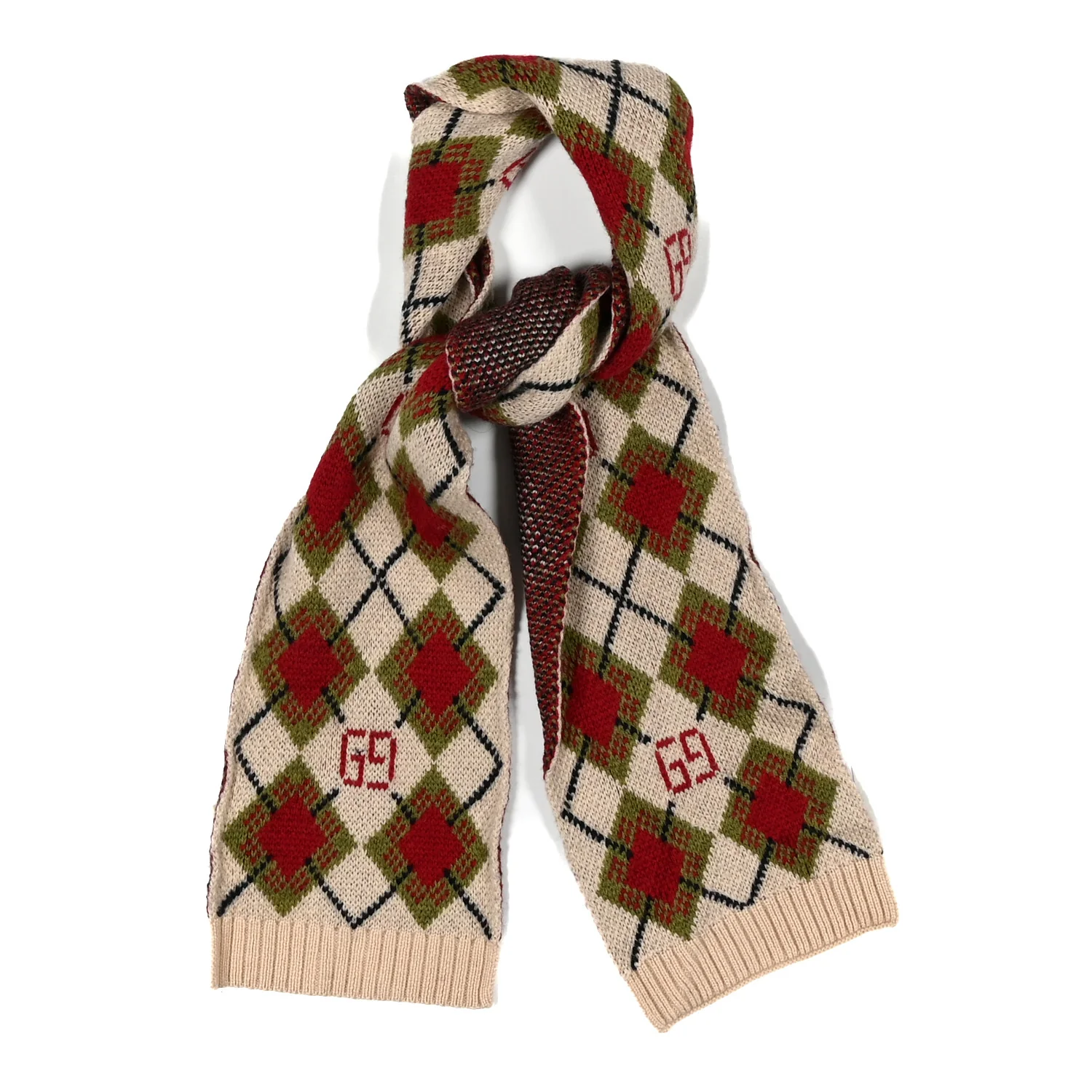 Wool Knit Scarf Beige Red - Image 2