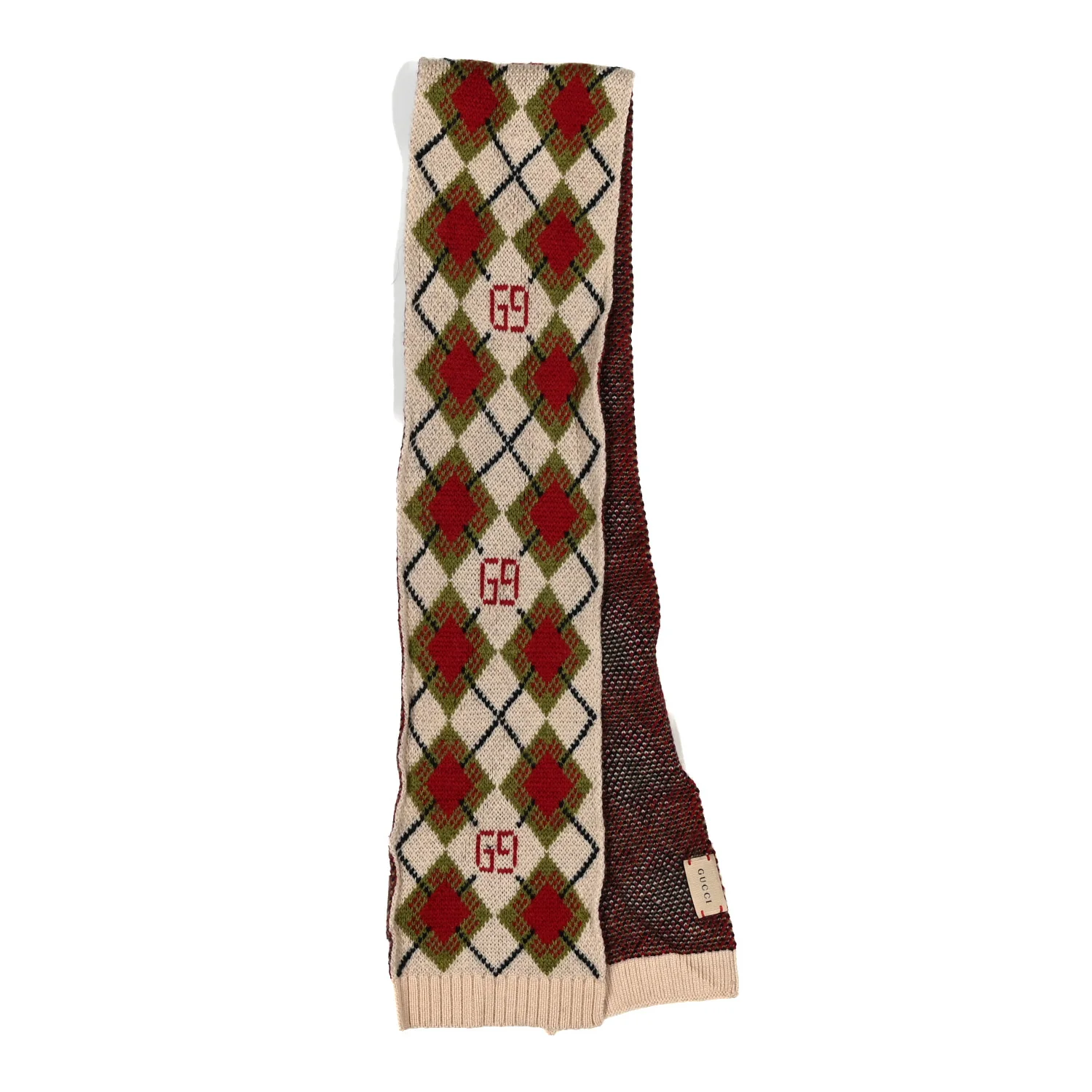 Wool Knit Scarf Beige Red - Image 3